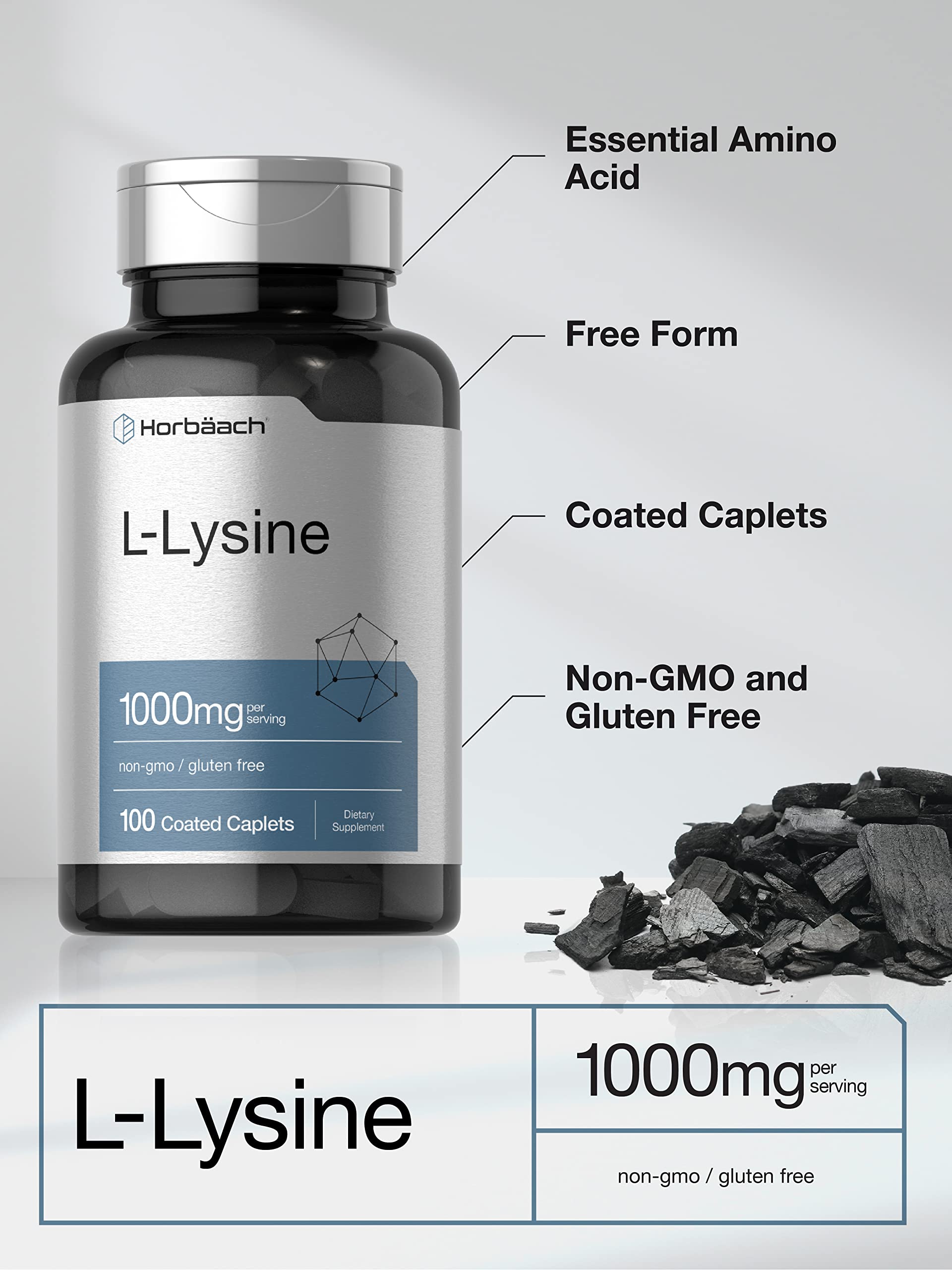 L-Lysine 1000mg | 100 Coated Caplets | Free Form Dietary Supplement | Vegetarian Horbäach buy supplements canada
