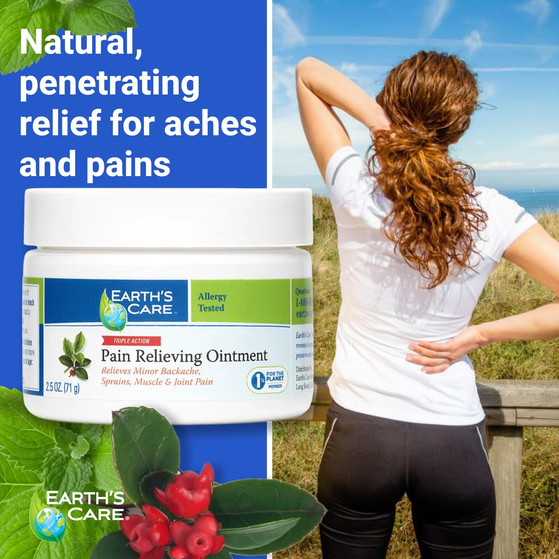 Earth's Care Triple Action Pain Relieving Ointment, No Parabens, Colors or Fragrances, Allergy-Tested 2.5 OZ. (2 Jars) Earth's Care buy supplements canada