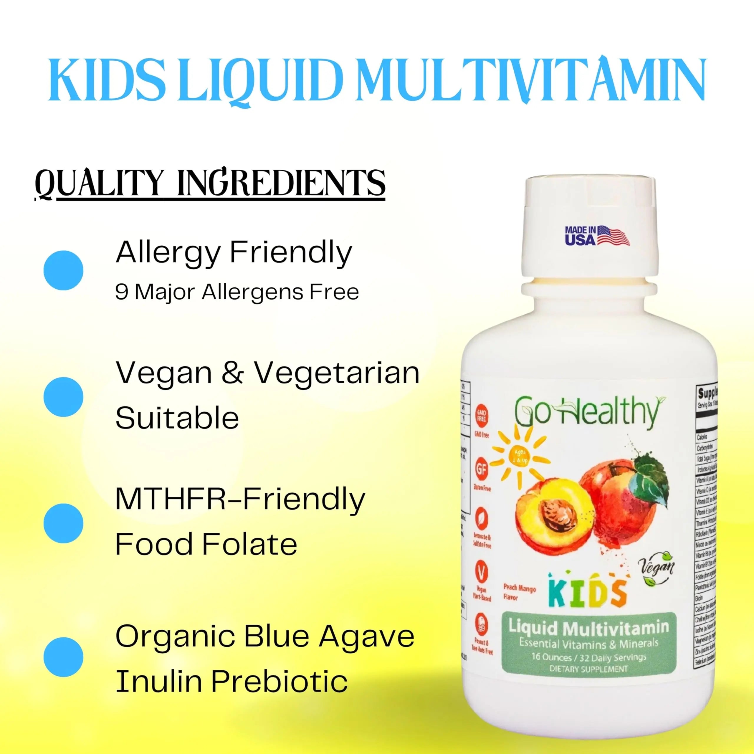 Go Healthy Kids Liquid Multivitamin | Immune Support | Kid Liquid Multivitamins | High Absorption | Vegan Vitamins | Kids Vitamins Multivitamin Go Healthy Natural buy supplements canada