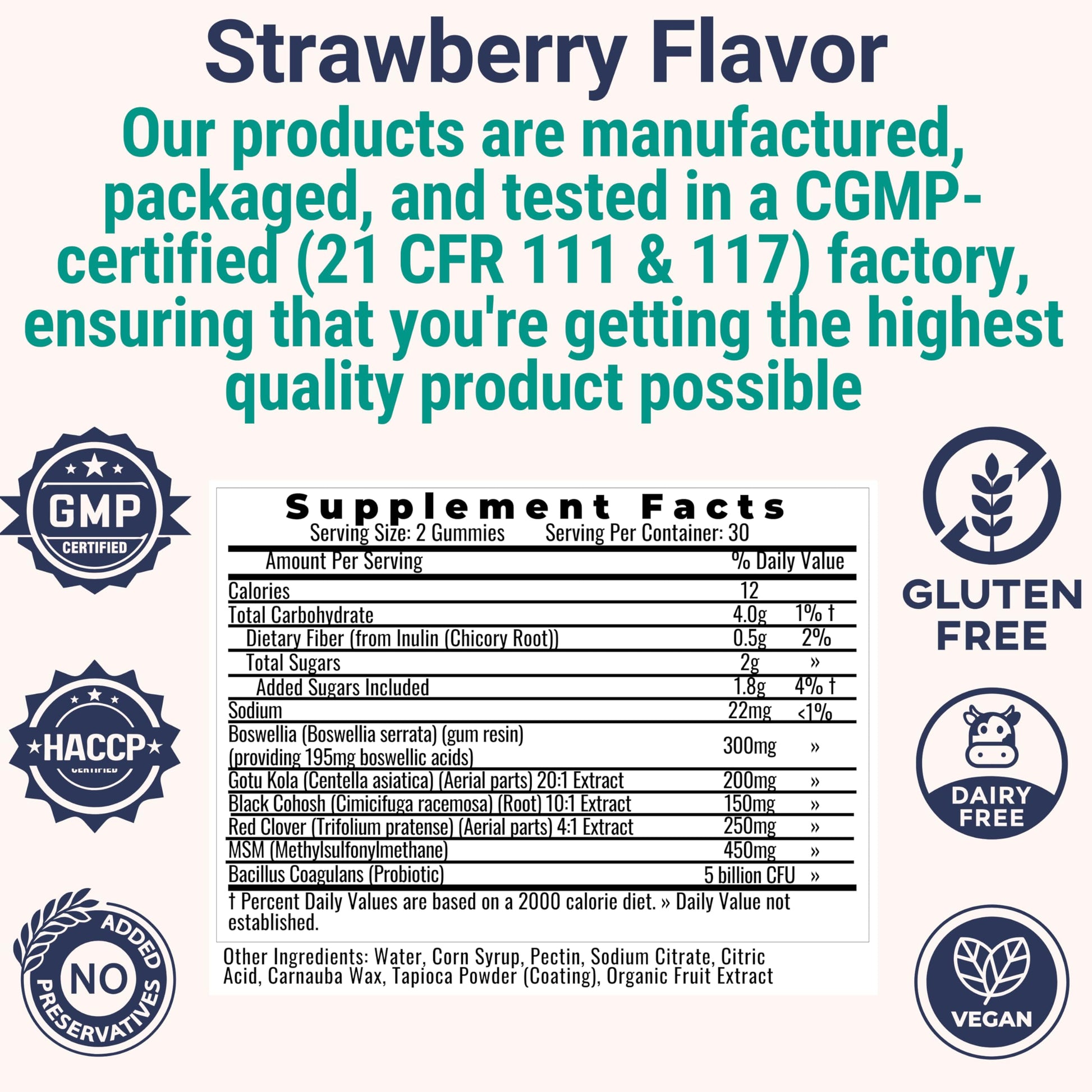 Boswellia Serrata Black Cohosh Gotu Kola Red Clover Extract Complex Gummies w. Probiotic Fiber (Chicory Root Inulin) MSM Methylsulfonylmethane, Supplement Alt for Organic Powder Capsules Tincture SHIZAM buy supplements canada