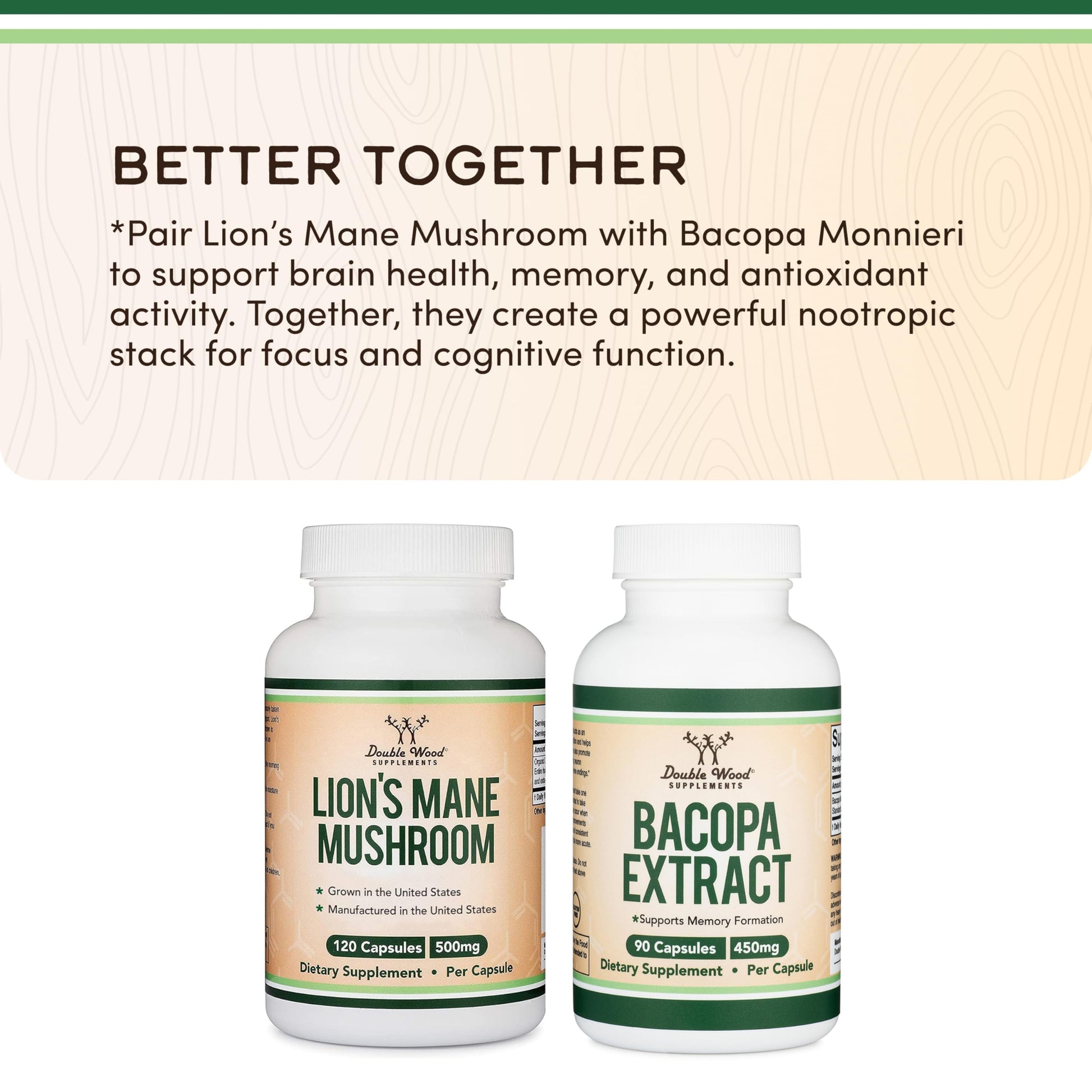 Organic Lions Mane Mushroom Capsules (120 Count), for Focus Support and Immune Health, Third Party Tested and Grown in The USA - by Double Wood Double Wood Supplements buy supplements canada