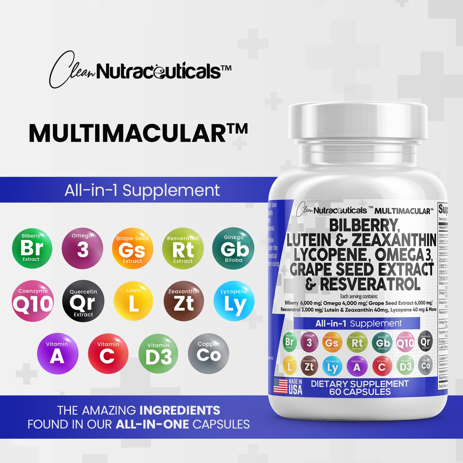 Eye Health Vitamins with Bilberry 6000mg Lutein & Zeaxanthin 40mg Lyco Clean Nutraceuticals buy supplements canada