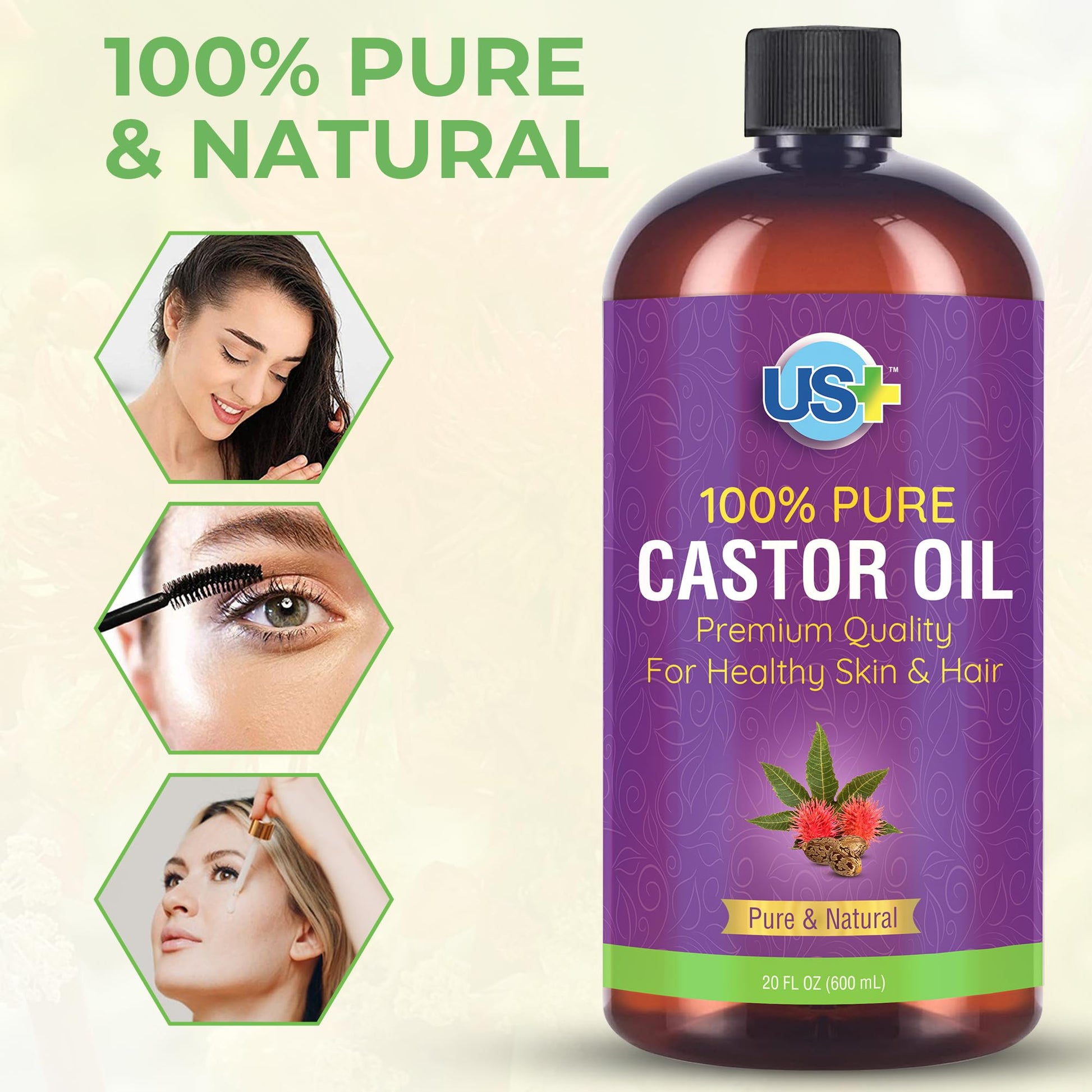 Us+ 20oz 100% Pure Castor Oil - Cold-pressed, Unrefined, Hexane-free - USP Grade - Premium Quality Us+ buy supplements canada