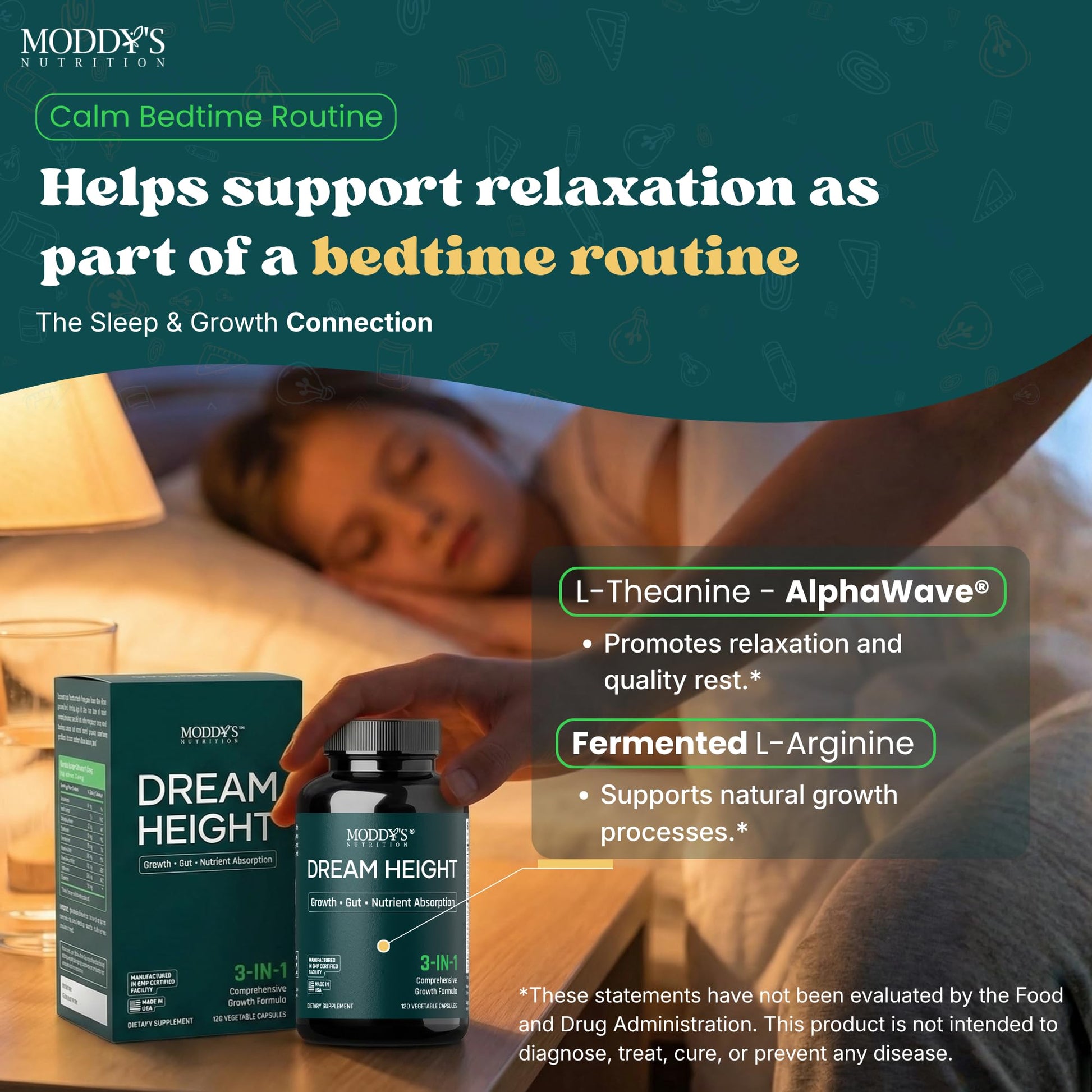 Moddy's Nutrition DreamHeight Growth Supplement for Kids & Teens, Bone, Immune & Sleep Support, Clinically Studied Formula, 120 Small Easy-to-Swallow Capsules Moddy's Nutrition buy supplements canada