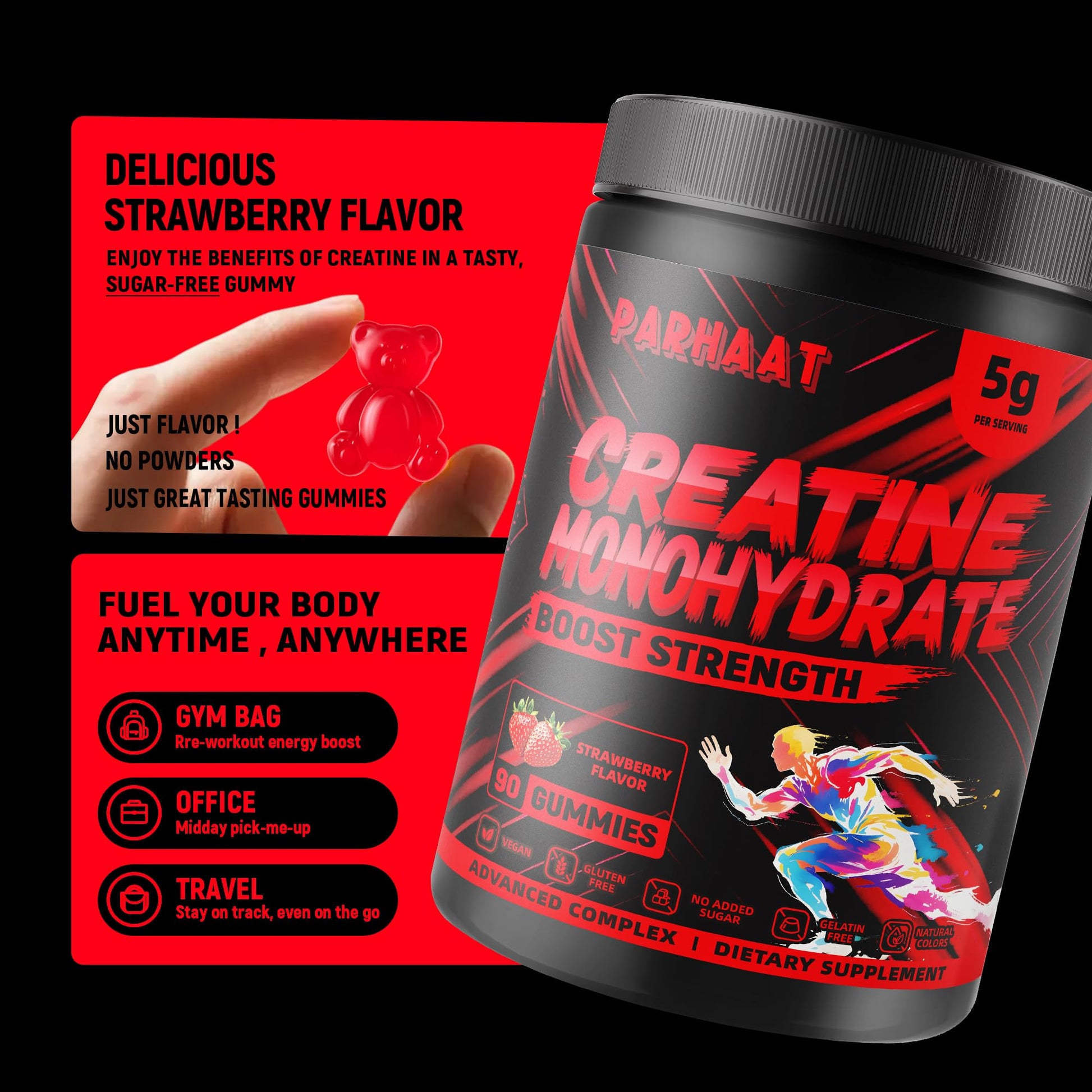 NSF Certified Creatine Gummy - Creatine Monohydrate Gummies 5g for Men & Women - Boost Focus,Strength, and Endurance, Vegan, Gluten-Free, Non-GMO, 2.5 Gram Creatine Parhaat buy supplements canada