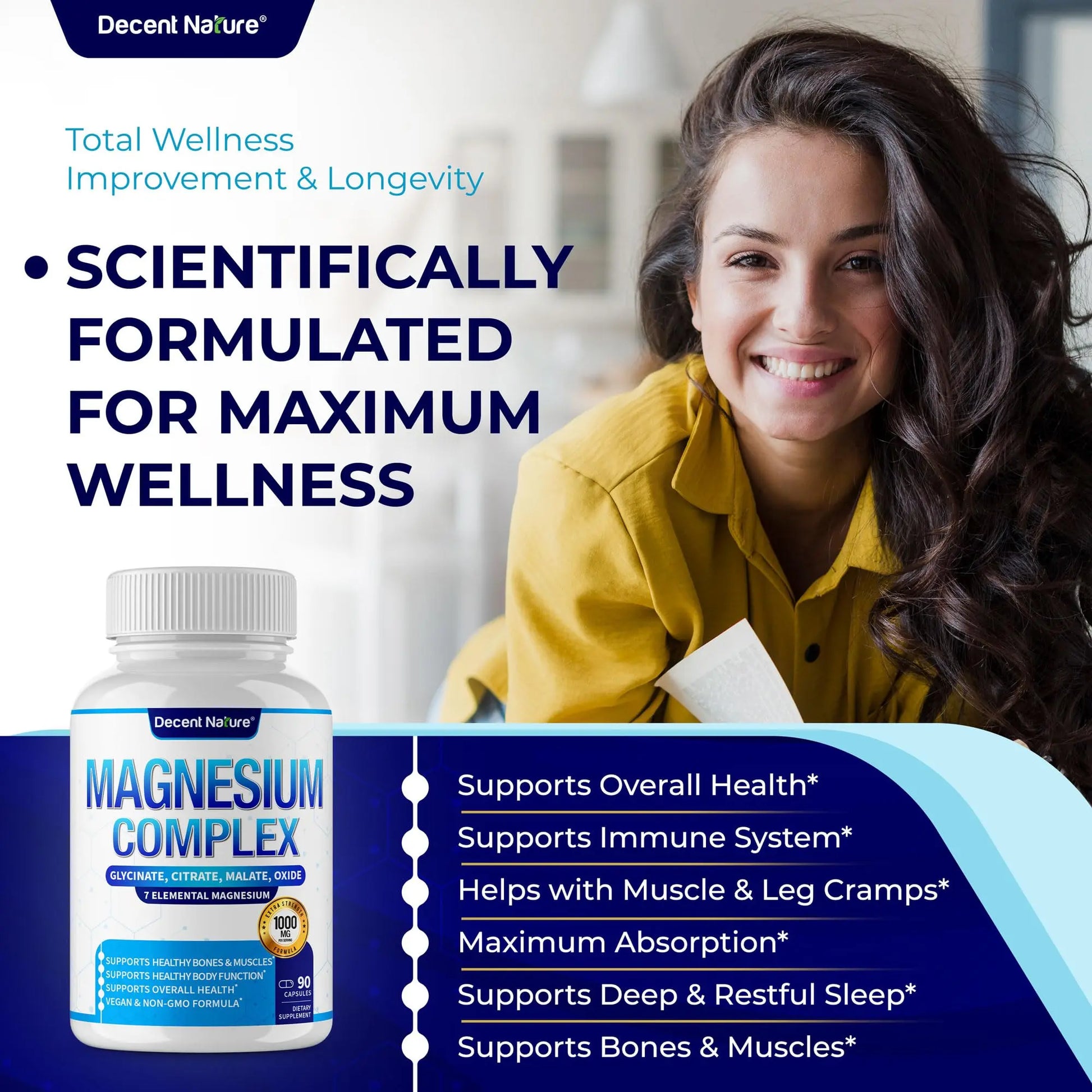 Magnesium Complex 7 Elemental Magnesium Supplement 1000mg – Magnesium Glycinate, Citrate, Malate, Taurate, Oxide, Aspartate, Orotate Non-GMO 90 Capsules DECENT NATURE buy supplements canada