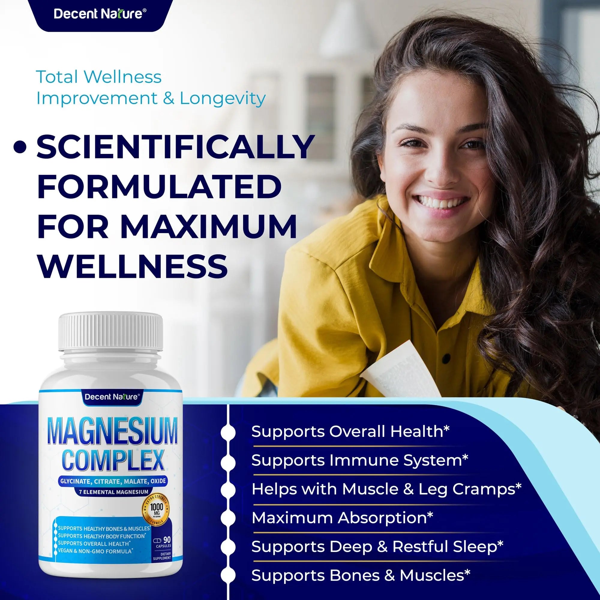 Magnesium Complex 7 Elemental Magnesium Supplement 1000mg – Magnesium Glycinate, Citrate, Malate, Taurate, Oxide, Aspartate, Orotate Non-GMO 90 Capsules DECENT NATURE buy supplements canada