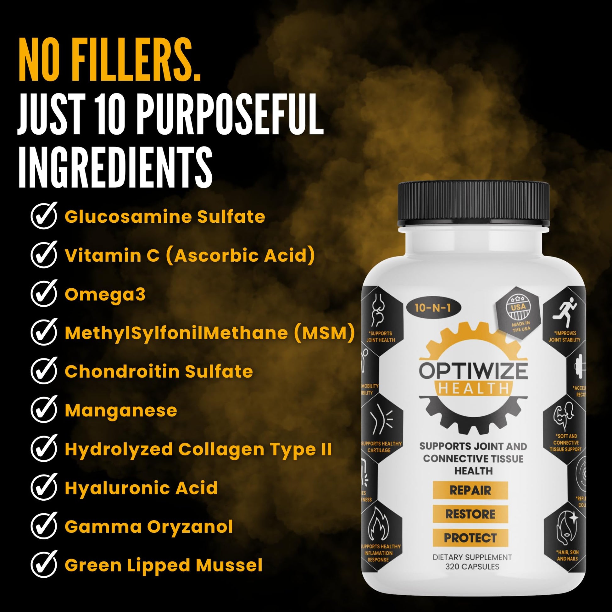 OptiWize 10-N-1 Joint Support Hydrolyzed Collagen,MSM, Hyaluronic Acid, Glucosamine,Chondroitin & More- Targets Joint Discomfort, OptiWize buy supplements canada