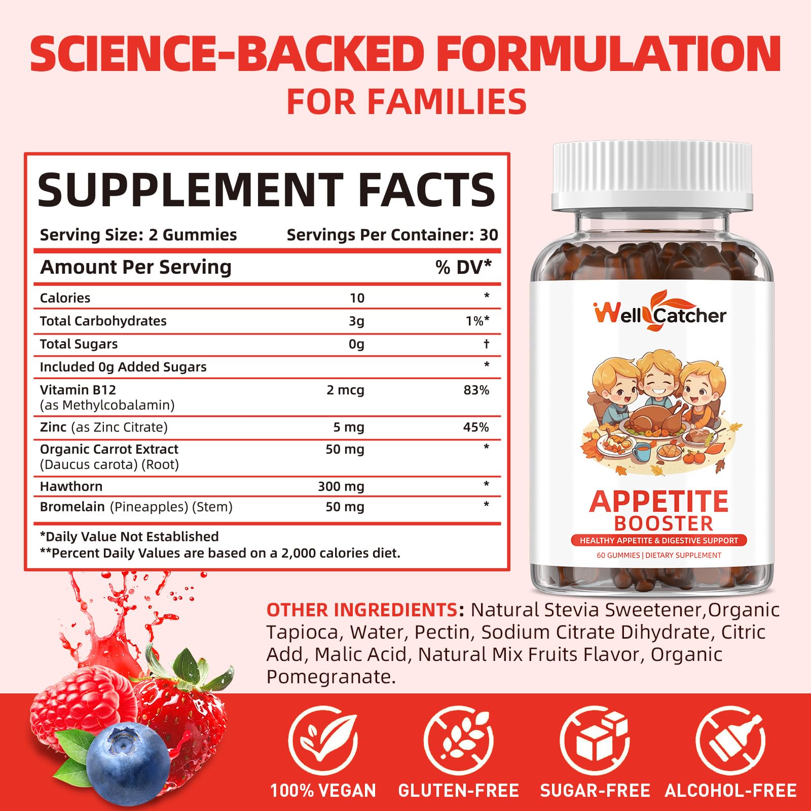 Appetite Booster Gummies for Kids Adults: Appetite Support Supplement with Bromelain Hawthorn Zinc Vitamin B12 for Healthy Digestive & Nutritional Balance, Sugar Free Mixed Fruit Flavor Vegan 30 Days Wellcatcher buy supplements canada