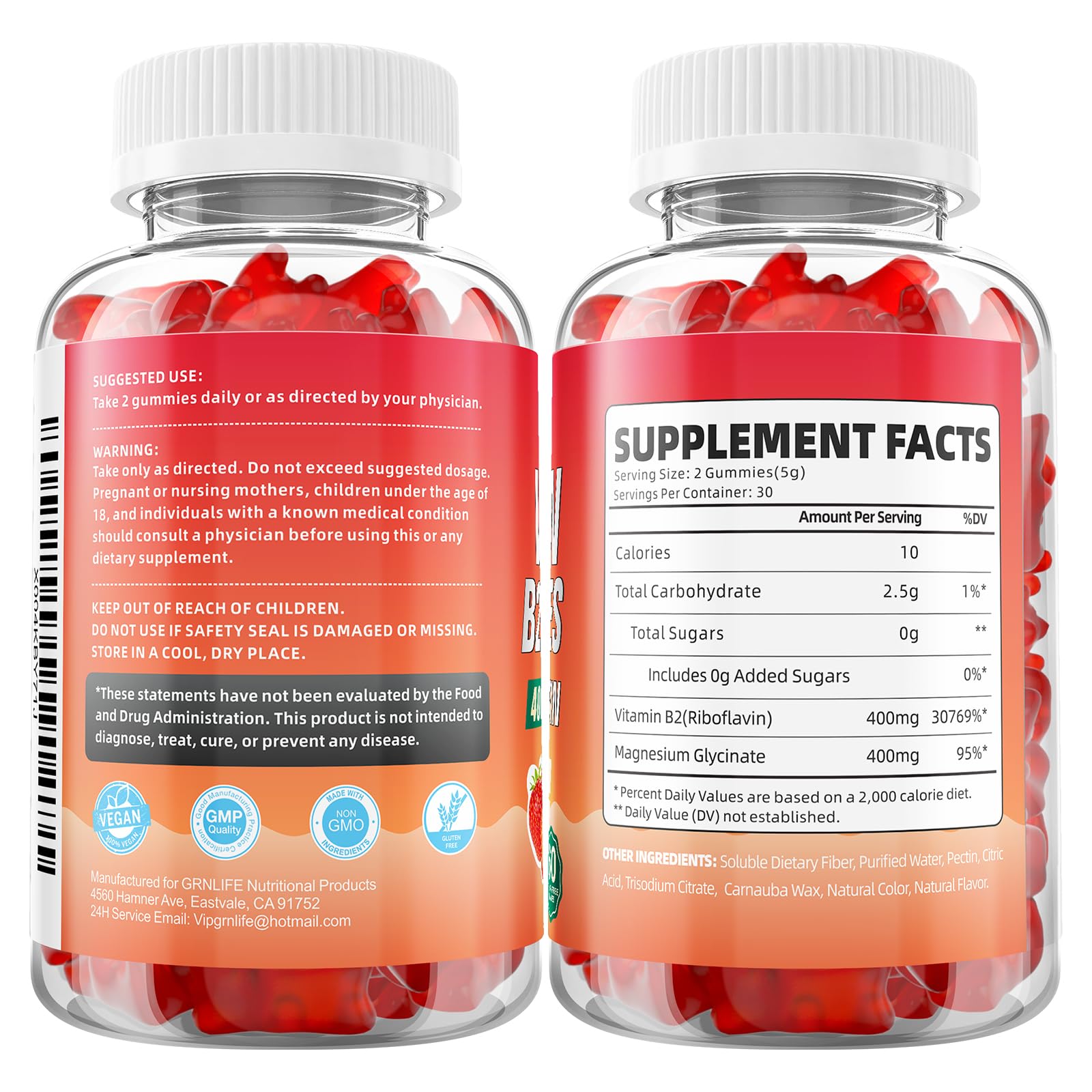 GrnLife 2 Pack Vitamin B2 Gummies, Riboflavin 400mg with Magnesium for Kids & Adults, Migraine Relief & Energy Support GrnLife buy supplements canada