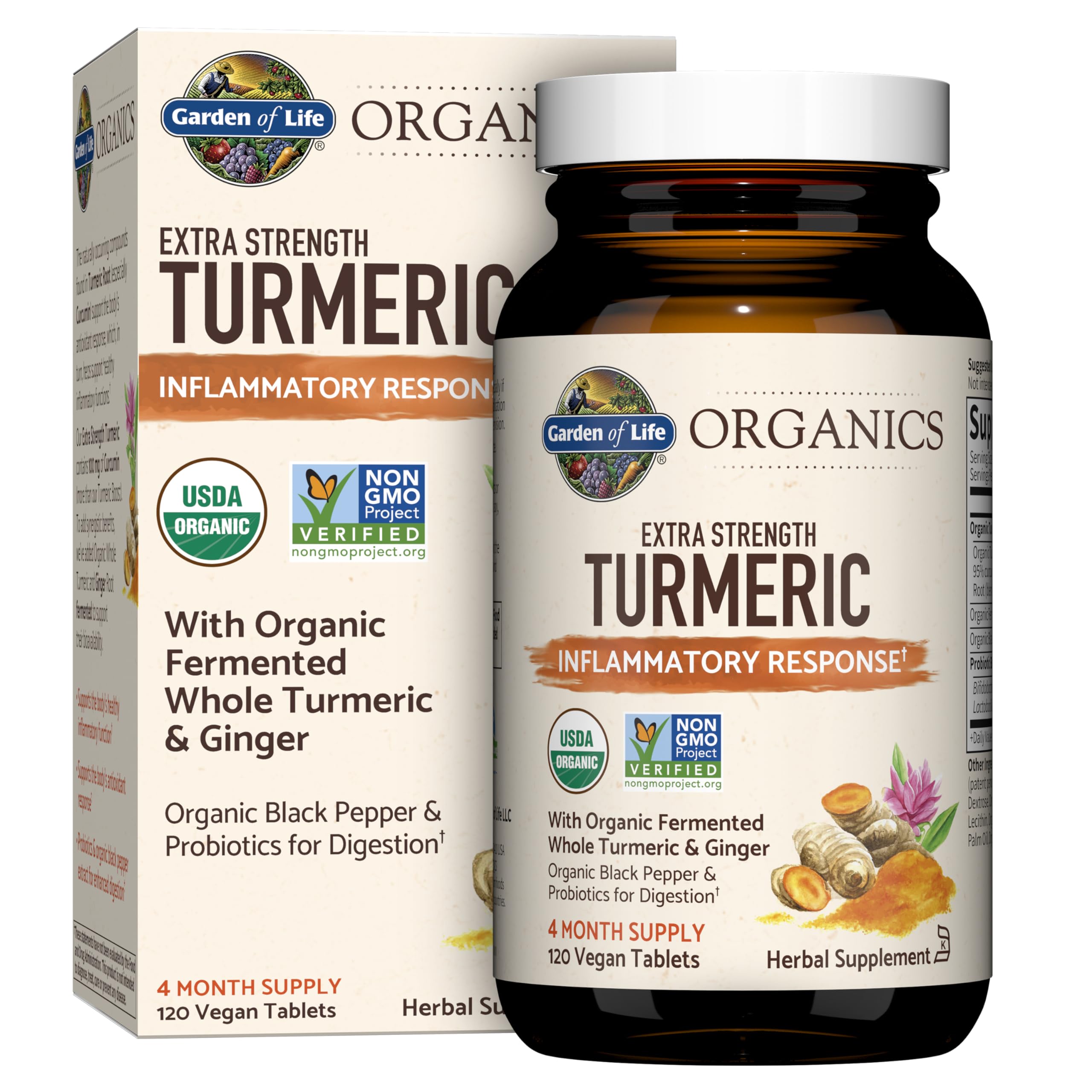 Garden of Life Organics Extra Strength Turmeric Inflammatory Response 120 Tablets-100Mg Curcumin (95% Curcuminoids) Black Pepper, Probiotics, Organic Non-GMO Vegan Gluten Free Herbal Supplement Garden of Life buy supplements canada