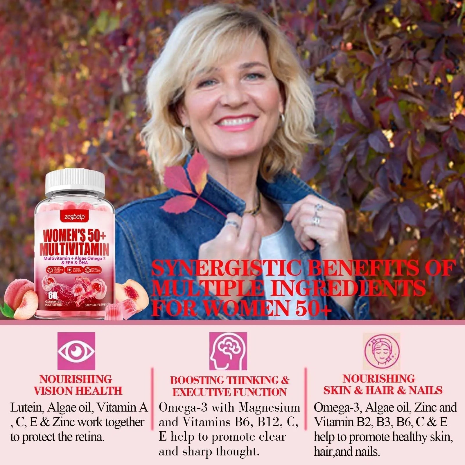 ZEGBALP Sugar-Free Womens Multivitamin 50 Plus Gummies with Calcium, Magnesium, Zinc, Vitamin A, C, D3, E, K2, B Complex, Folate, Biotin ZEGBALP buy supplements canada