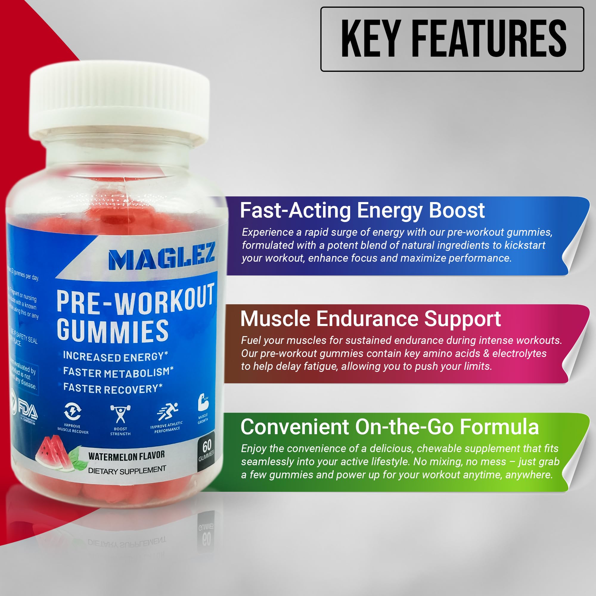 Maglez, Pre Workout Gummies for Men & Women, PreWorkout Gummy with Beta Alanine MAGLEZ buy supplements canada