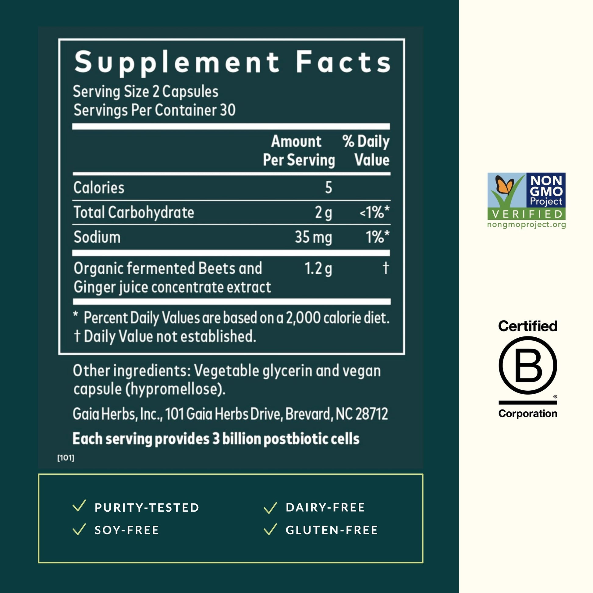Gaia Herbs Ginger-Beet Postbiotic - Supplement for Gut & Heart Health Support* - Made with Fermented Beets & Ginger - Free from Dairy, Soy & Gluten - 60 Vegan Liquid Phyto-Caps (30 Servings) Gaia Herbs buy supplements canada