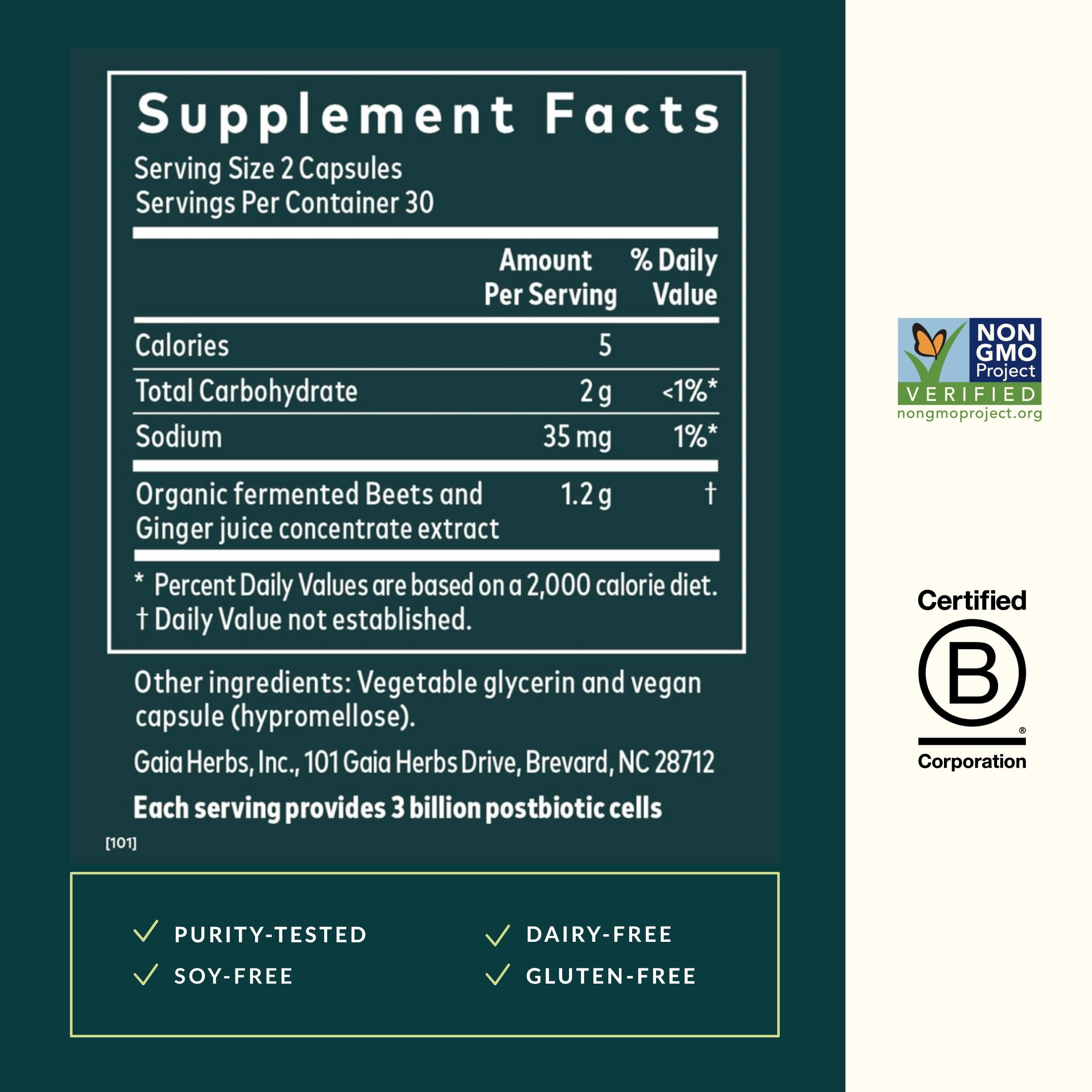 Gaia Herbs Ginger-Beet Postbiotic - Supplement for Gut & Heart Health Support* - Made with Fermented Beets & Ginger - Free from Dairy, Soy & Gluten - 60 Vegan Liquid Phyto-Caps (30 Servings) Gaia Herbs buy supplements canada