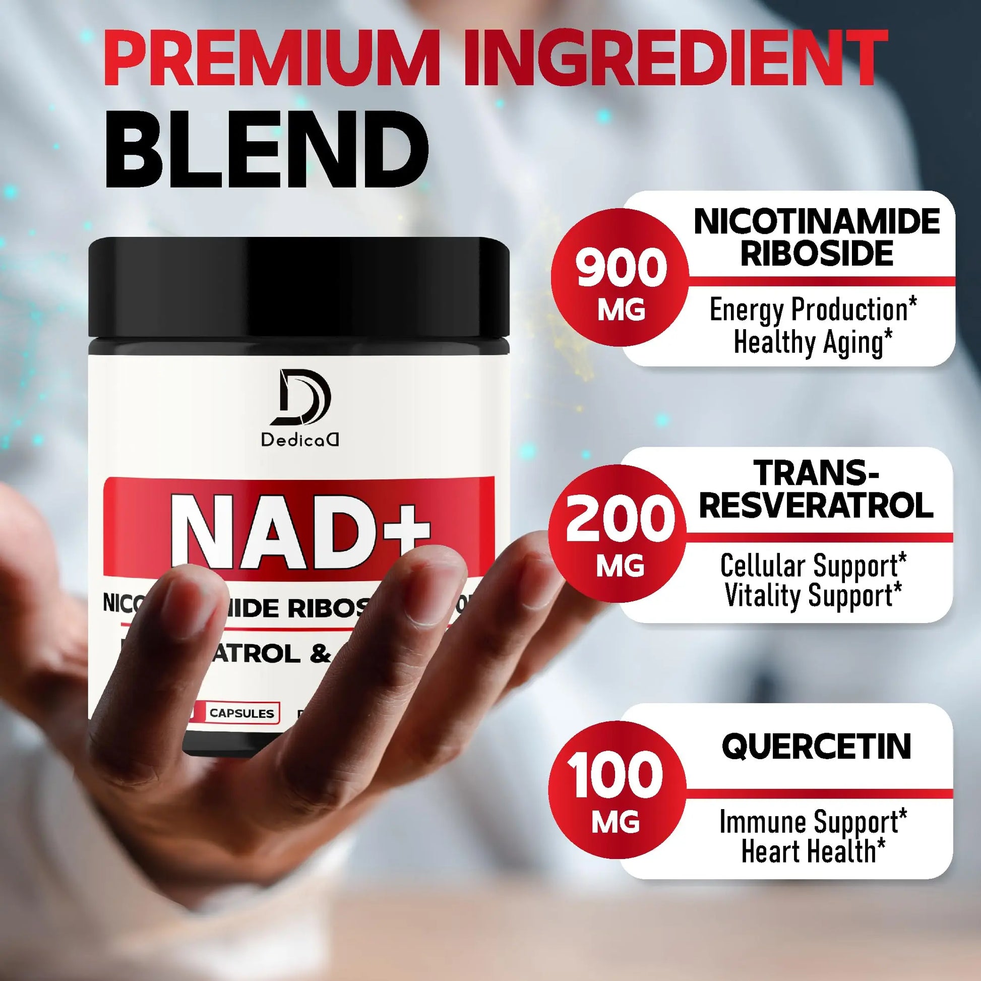 DEDICAD NAD Supplement with Nicotinamide Riboside, Trans-Resveratrol, Quercetin - Cellular Energy & Repair, Vitality, Healthy Aging - 60 Count DEDICAD buy supplements canada
