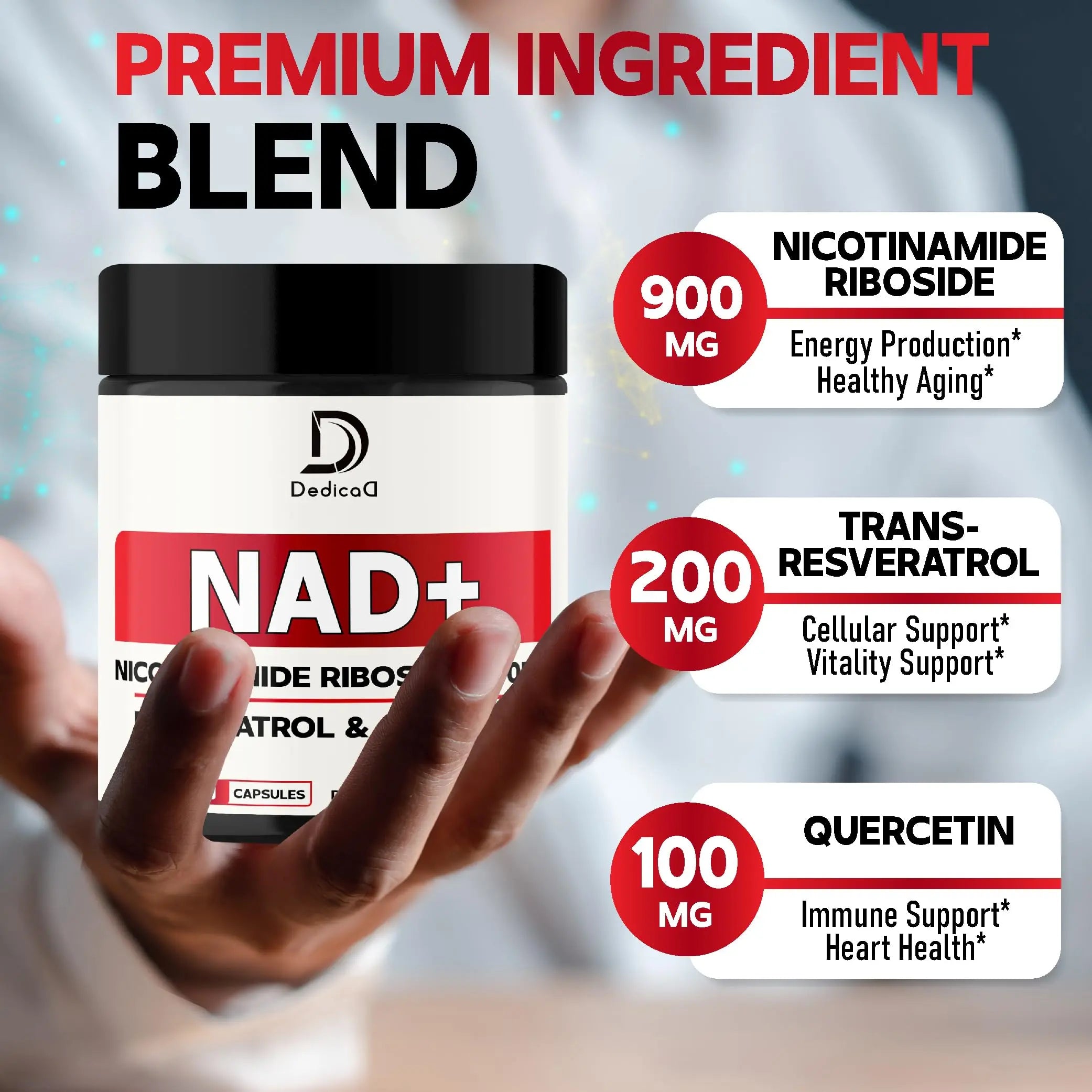 DEDICAD NAD Supplement with Nicotinamide Riboside, Trans-Resveratrol, Quercetin - Cellular Energy & Repair, Vitality, Healthy Aging - 60 Count DEDICAD buy supplements canada