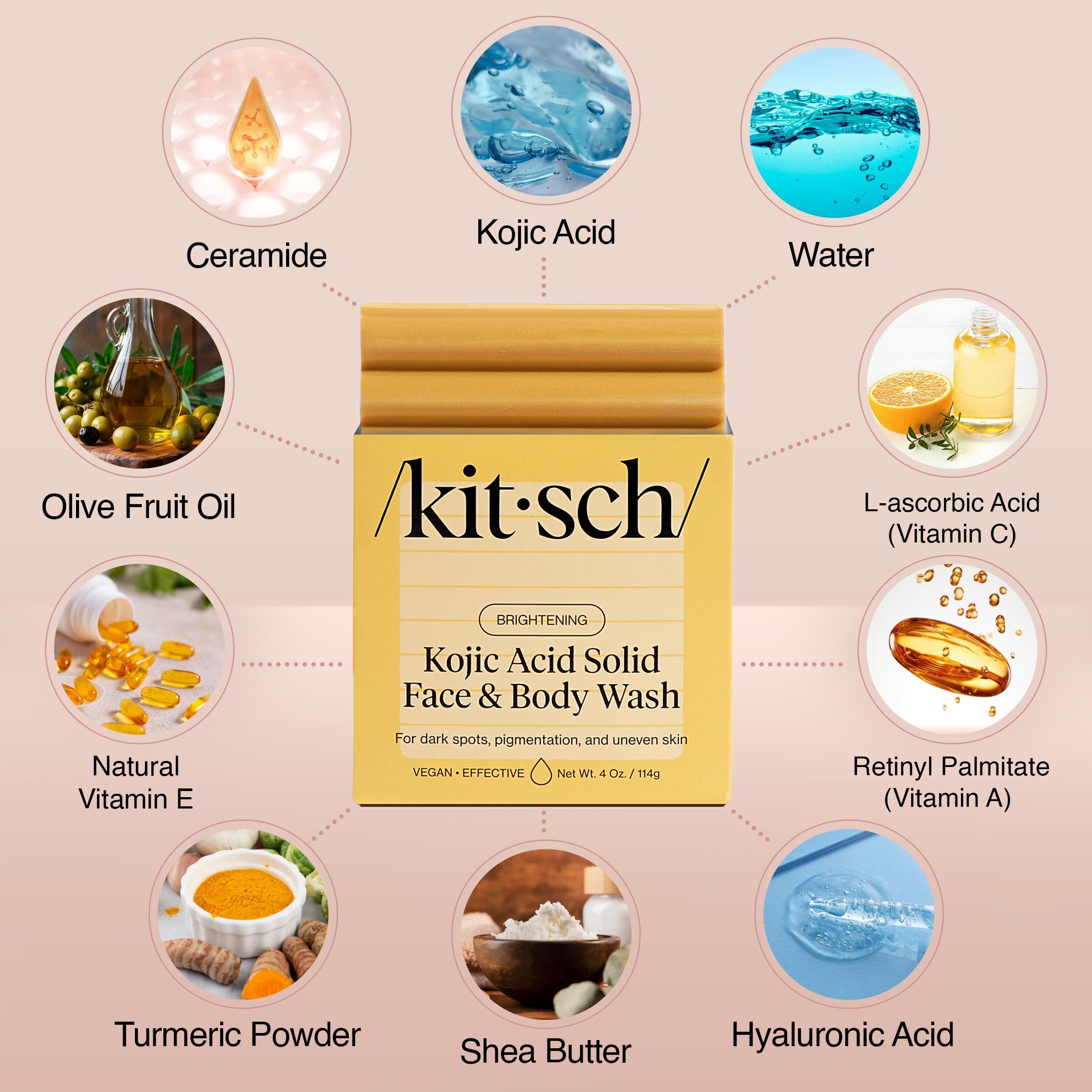 Kitsch Kojic Acid Soap – Turmeric Soap Bar with Hyaluronic Acid & Shea Butter – Brightening & Hydrating Body Wash & Face Wash for Dark Spots Kitsch buy supplements canada
