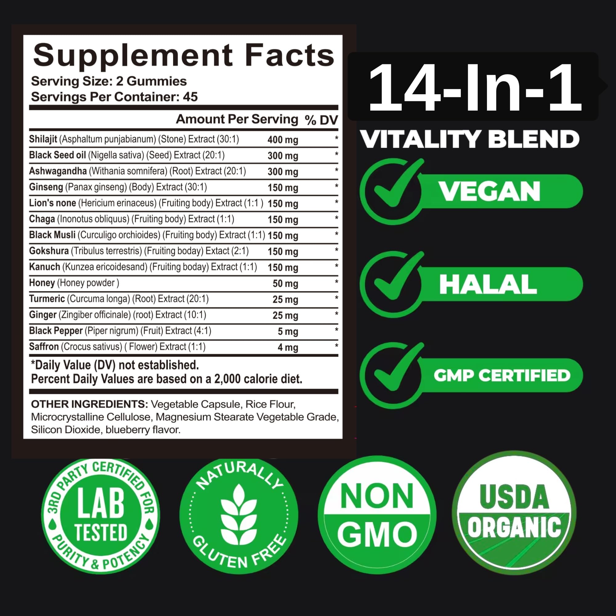 AyBet Organic Himalayan Shilajit Gold Gummies for Men and Women, Black Seed Oil, Ashwagandha, Ginseng, Turmeric, Gokshura, Lion's None, Lab Tested,%75 Fulvic Acid, No Sugar Added, Halal, 90Gummy AyBet buy supplements canada