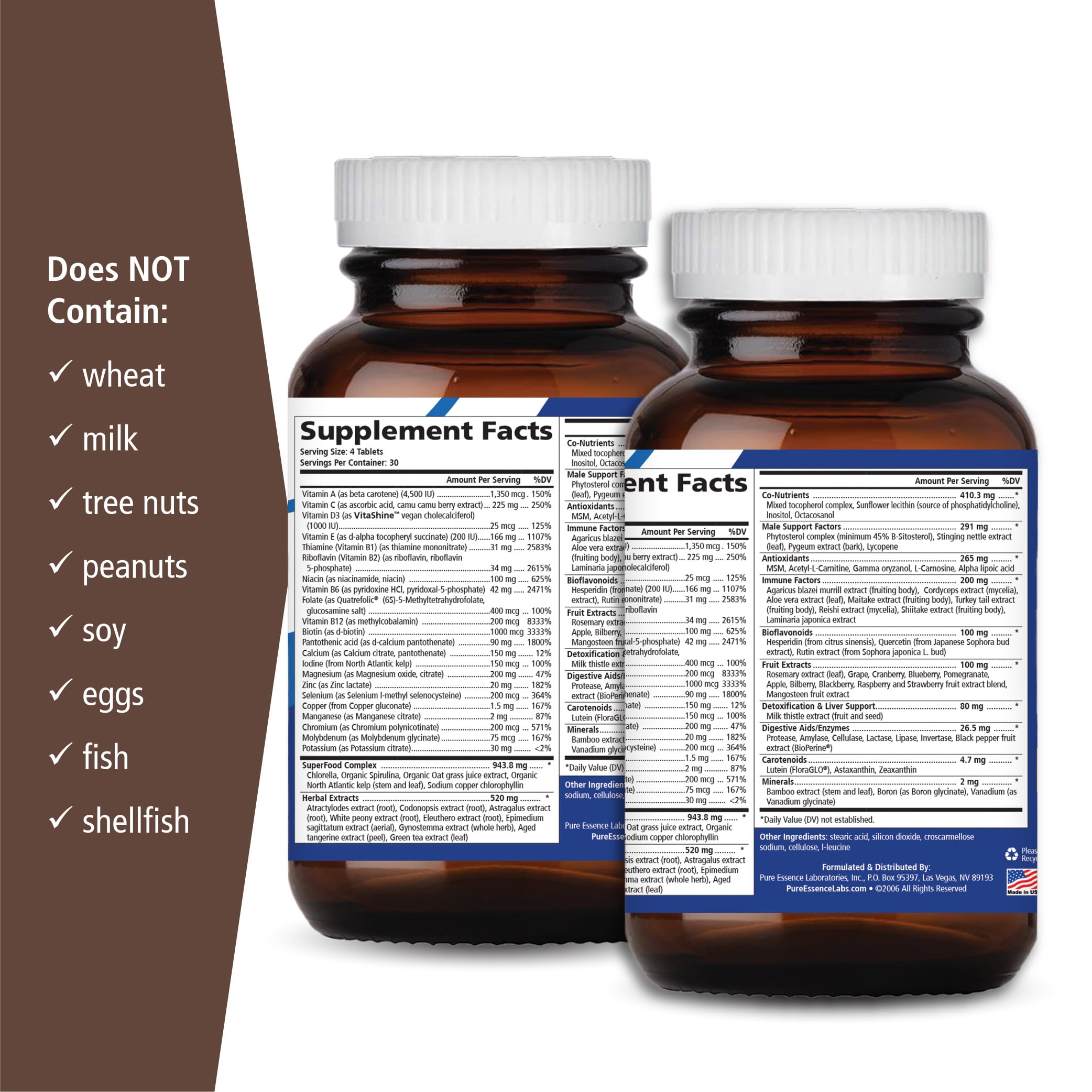 PURE ESSENCE LABS Longevity Multivitamin for Men Over 40 - Super Energetic with Superfoods, Minerals, Enzymes, Vitamin D3, B12, Biotin - 120 Tablets PURE ESSENCE LABS buy supplements canada