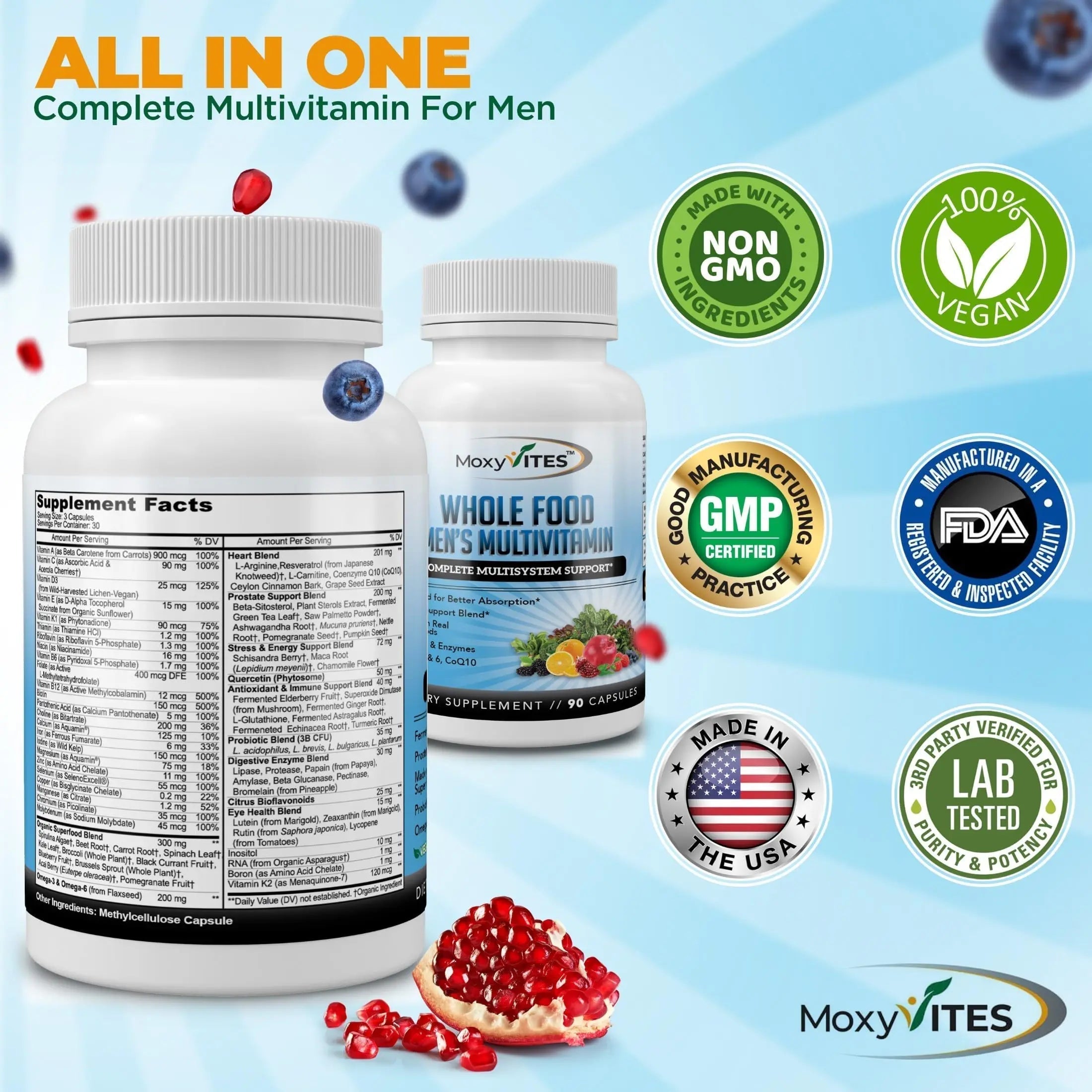 Methylated Mens Multivitamins - Daily Mens Vitamins with 44 Organic Whole Food - Multivitamin for Men with Iron & Fermented Nutrients MoxyVites buy supplements canada