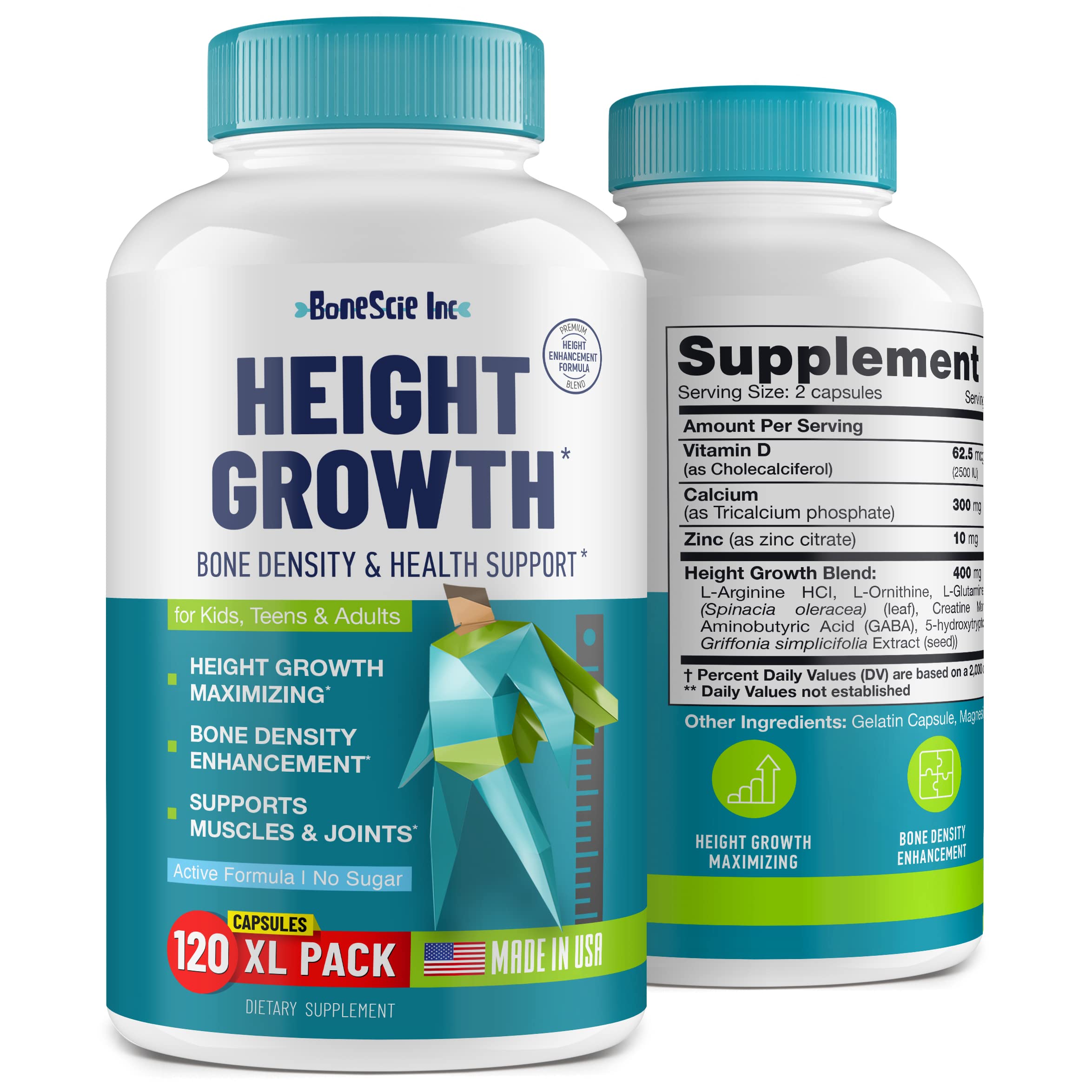 Height Growth Maximizer - Made in USA - Natural Height Increase Booster & Bone Growth Pills - Grow Taller Supplement for Adults, Teens & Kids - Vitamins for Boys & Girls to Get Taller - 120 capsules BONESCIE INC buy supplements canada