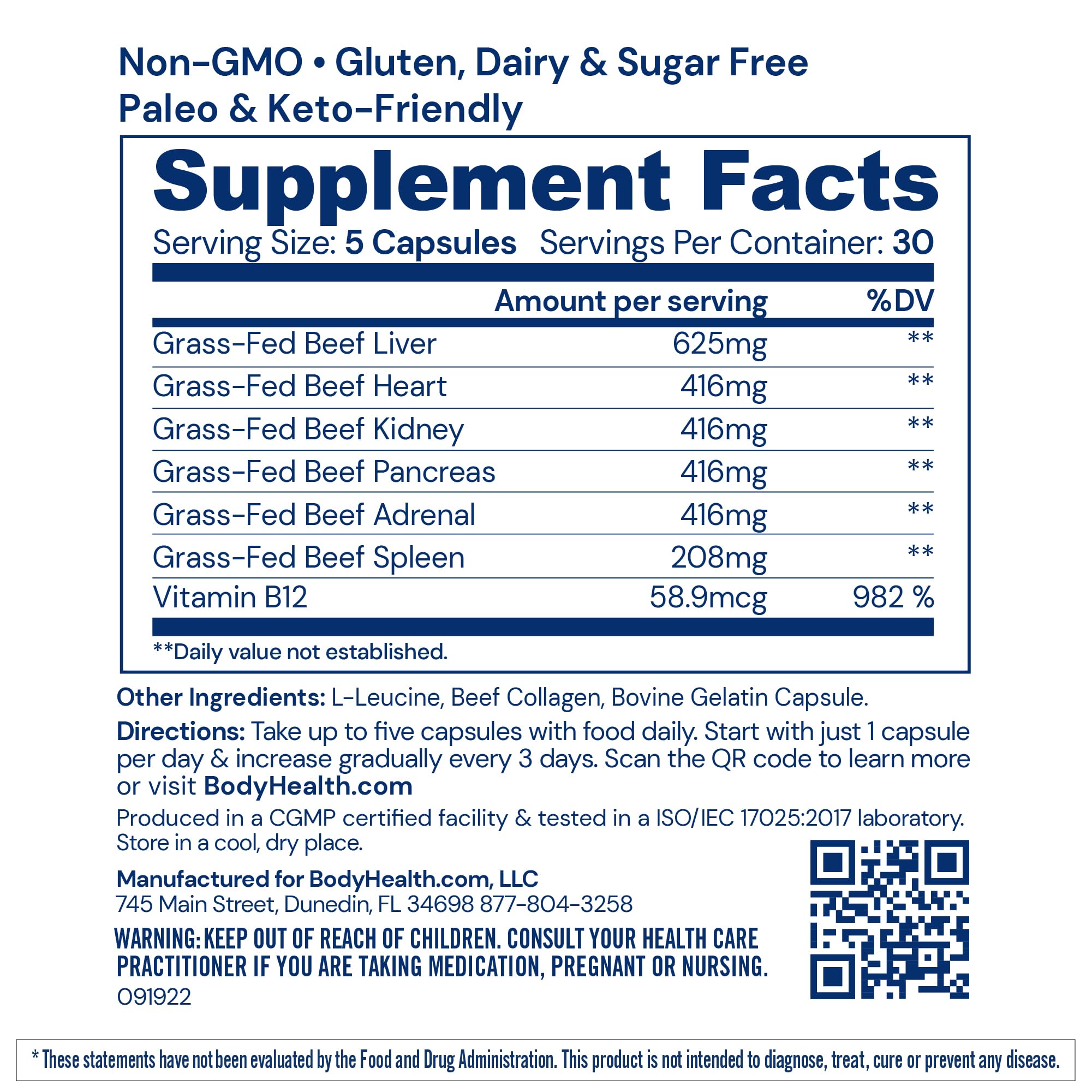 BodyHealth Organ+ Grass-Fed Glandular Organ Complex, Grassfed Beef Organ Supplement, Dessicated Beef Liver, Heart, Kidney, Pancreas, Spleen, Non GMO, Adrenal, Supplement, (150 Capsules) BodyHealth buy supplements canada