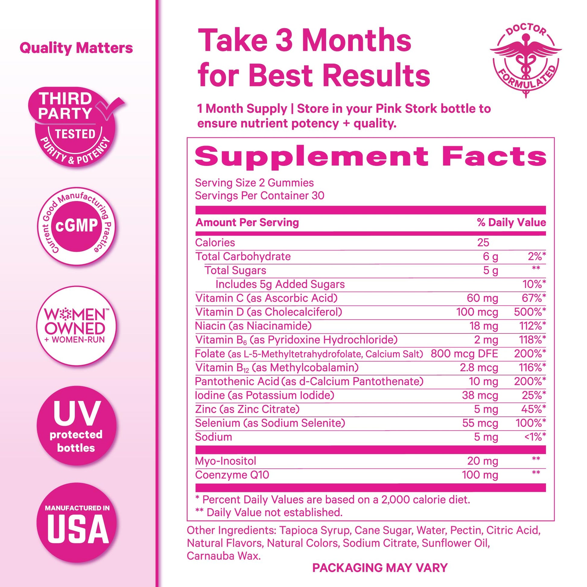 Pink Stork Premium Fertility Gummies | Fertility Supplements for Women with CoQ10, Myo-Inositol + Prenatal Vitamins | Conception Support | Hormone Balance for Women, Ovarian Care - 60 Gummies Pink Stork buy supplements canada