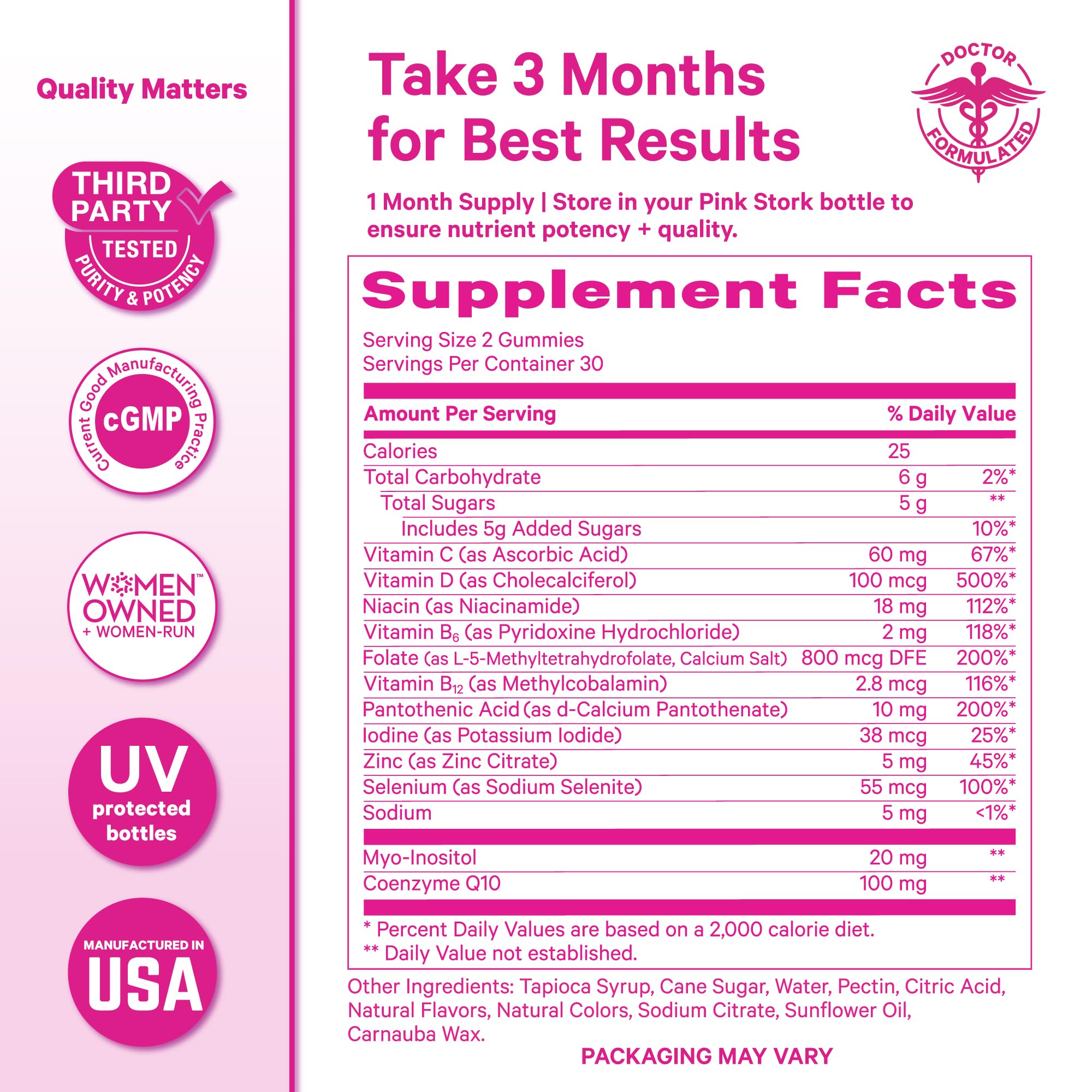 Pink Stork Premium Fertility Gummies | Fertility Supplements for Women with CoQ10, Myo-Inositol + Prenatal Vitamins | Conception Support | Hormone Balance for Women, Ovarian Care - 60 Gummies Pink Stork buy supplements canada