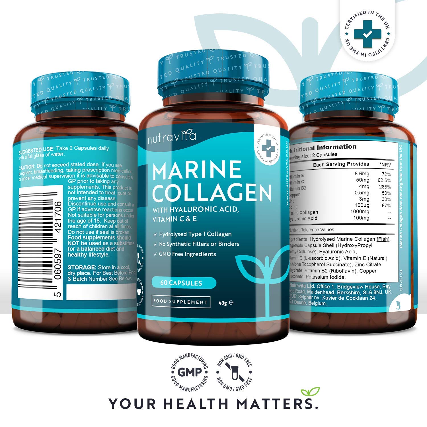 Marine Collagen 1000mg - 60 Capsules of Superior Type 1 Hydrolysed Collagen Nutravita buy supplements canada