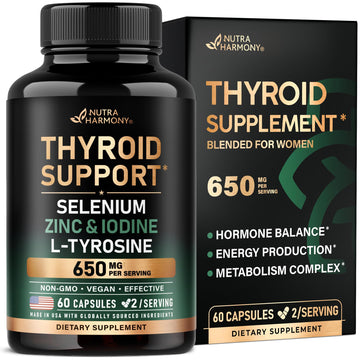 Thyroid Support for Women - Selenium 200 mcg | Astragalus | Zinc & Iodine | L-Tyrosine | Adaptogen Herbs - 21-in-1 Antioxidant & Immune Support - Made in USA - Vegan, Non-GMO, Lab Tested - 60 Capsules NUTRAHARMONY buy supplements canada