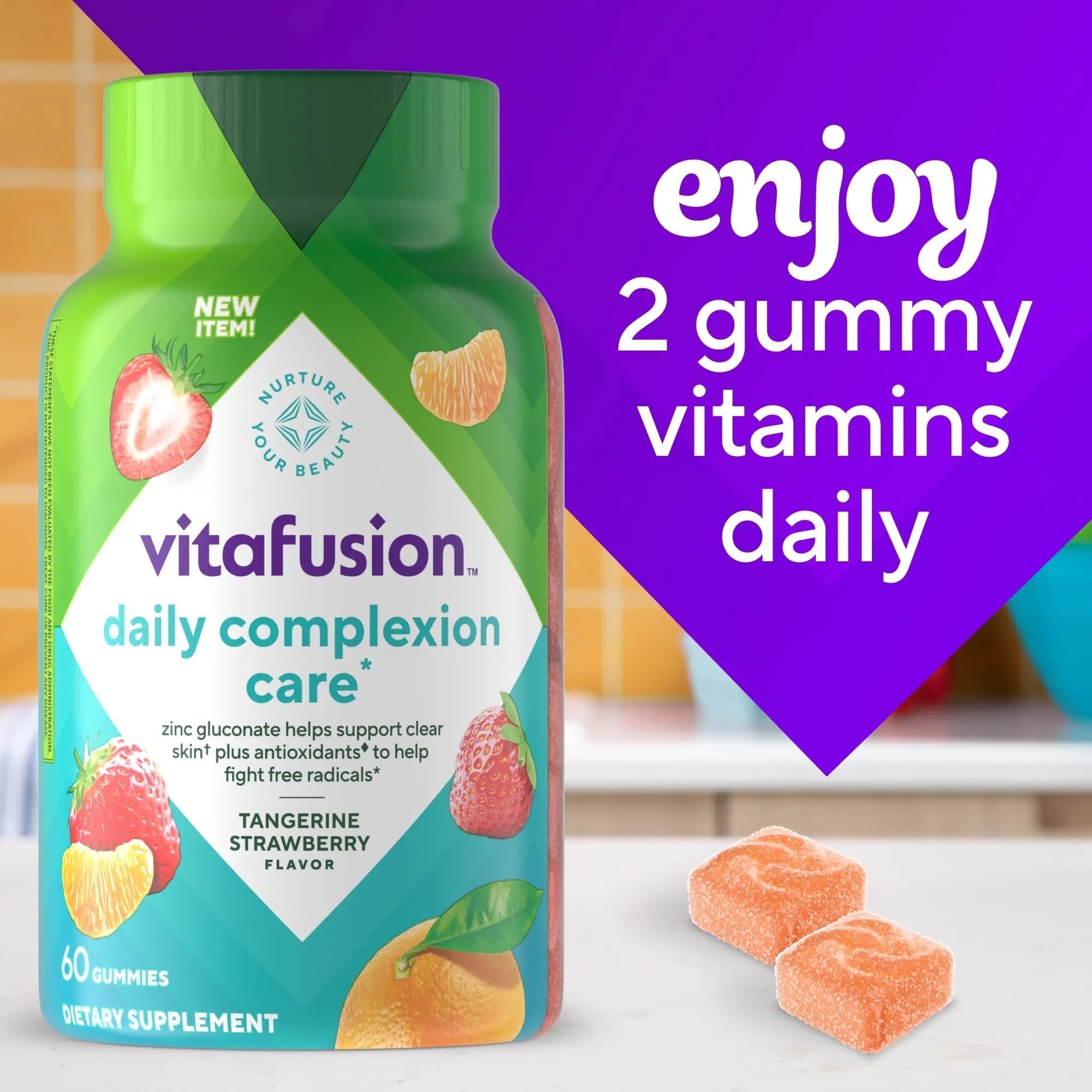 vitafusion Daily Complexion Care (1), Beauty Supplement Helps Support Clear Skin (1) (2) with Zinc Gluconate, Plus Vitamins E & C Vitafusion buy supplements canada