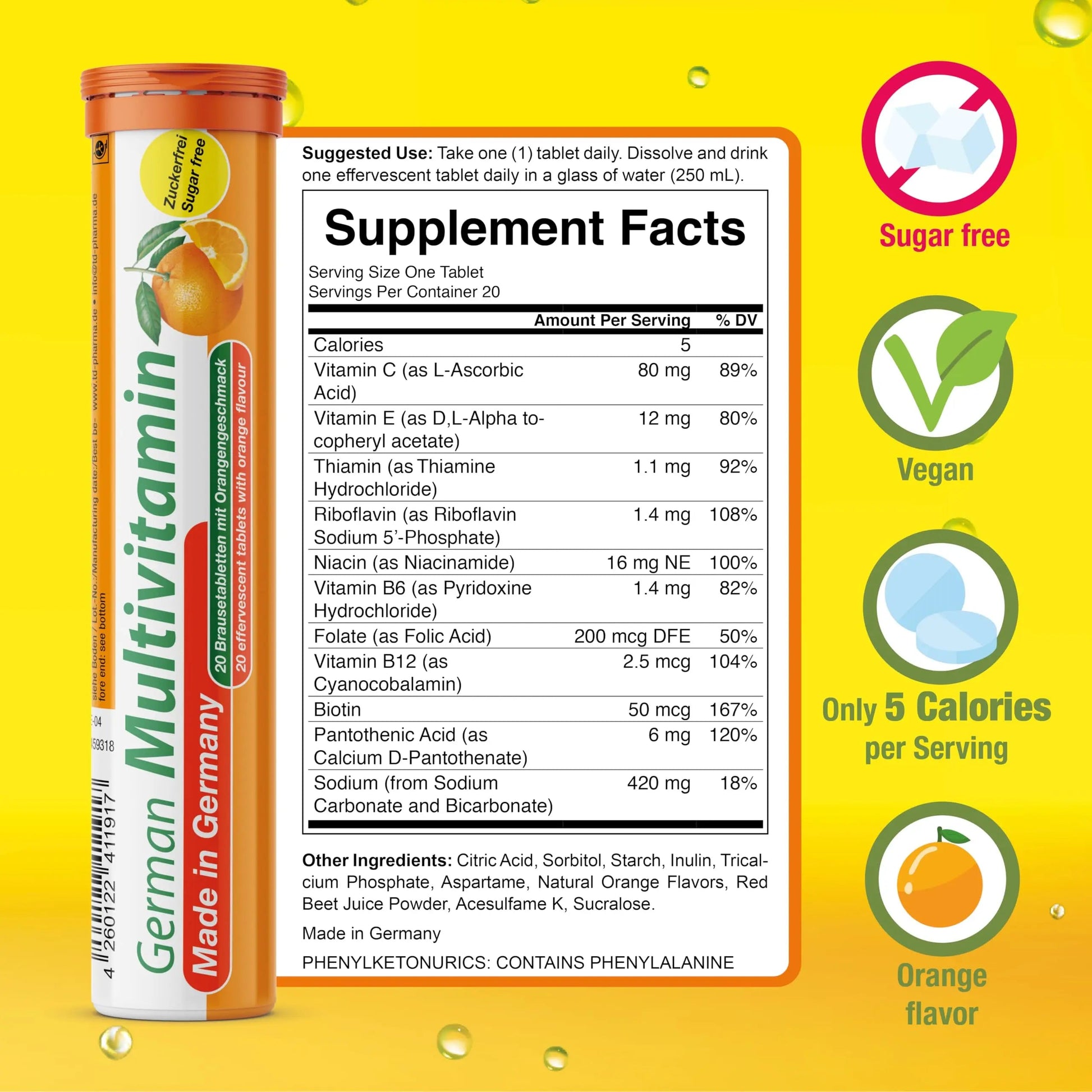 T&D German Multvitamin 10 Vitamins - 40 Vegan Drink Effervescent Tablets - Orange Flavor T&D buy supplements canada