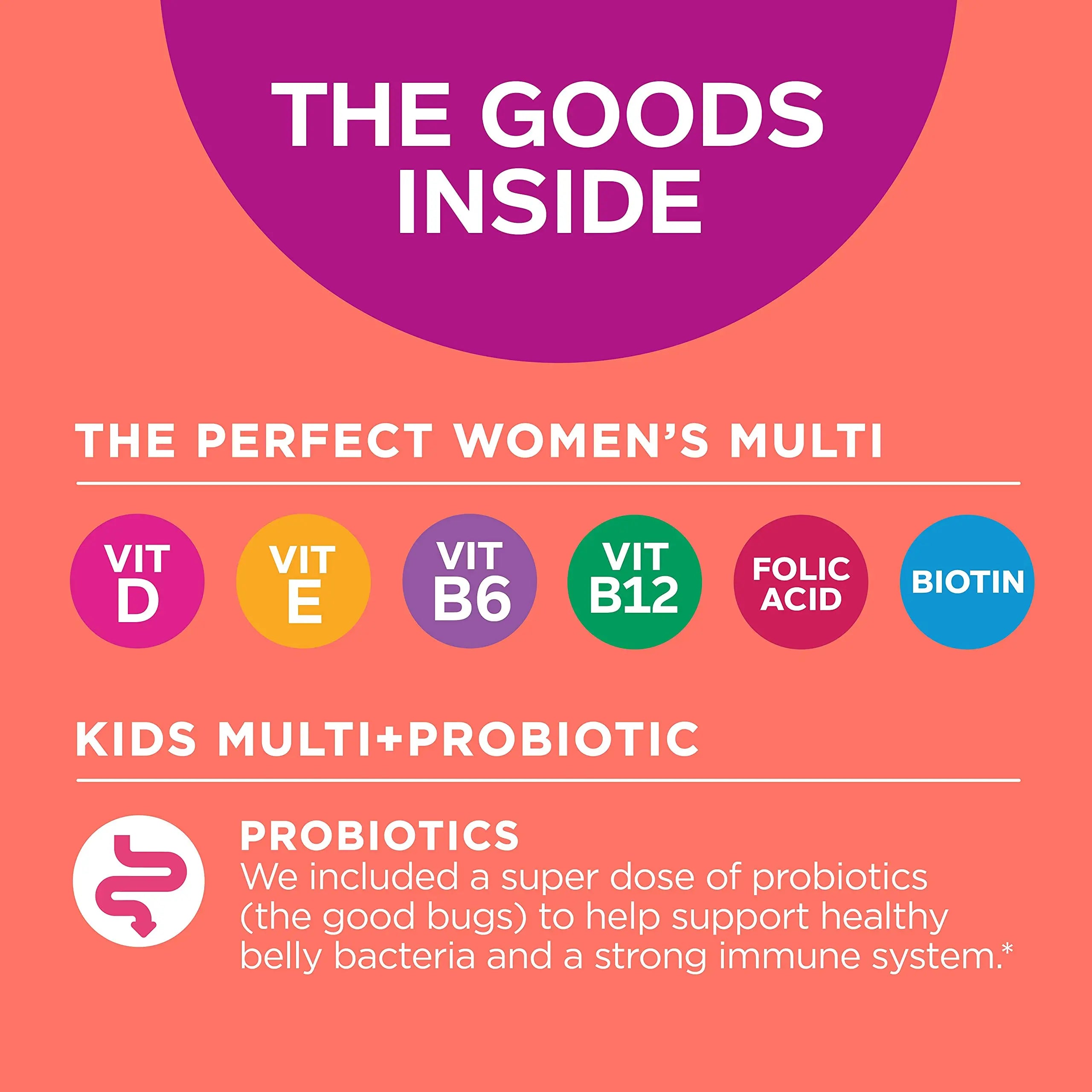 OLLY Gift, Family 2 Pack: Women's Multivitamin Gummy (90 Count), Kids Multivitamin + Probiotic Gummy (70 Count), Vitamins A, D, C, E, B, Chewable Supplement OLLY buy supplements canada