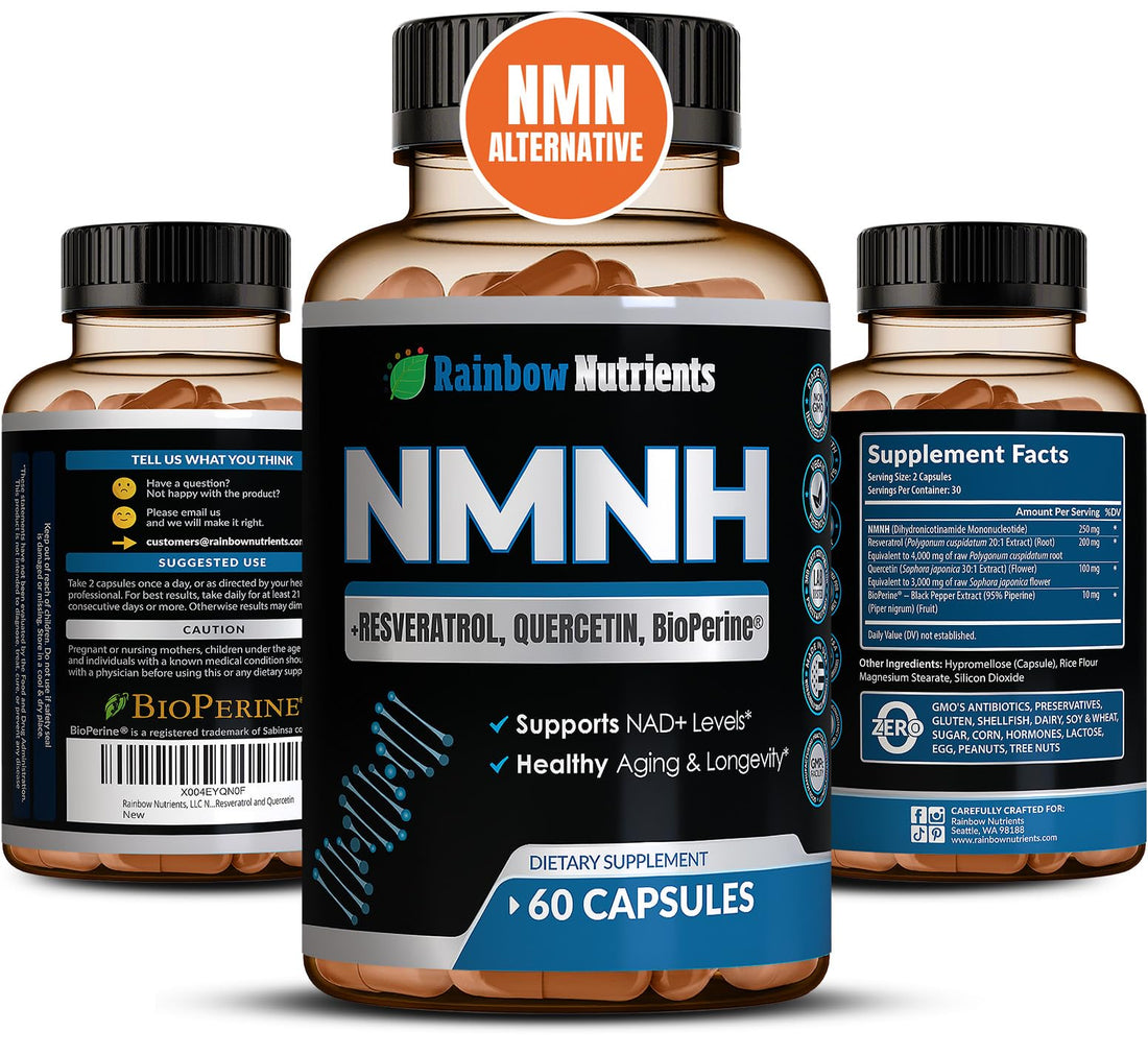NMNH Supplement (NMN Alternative) NAD Booster for Anti-Aging, Cellular Energy & Nice Skin- Dihydronicotinamide mononucleotide, Resveratrol, Quercetin & BioPerine® for Max Absorption- 60 caps Rainbow Nutrients, LLC buy supplements canada