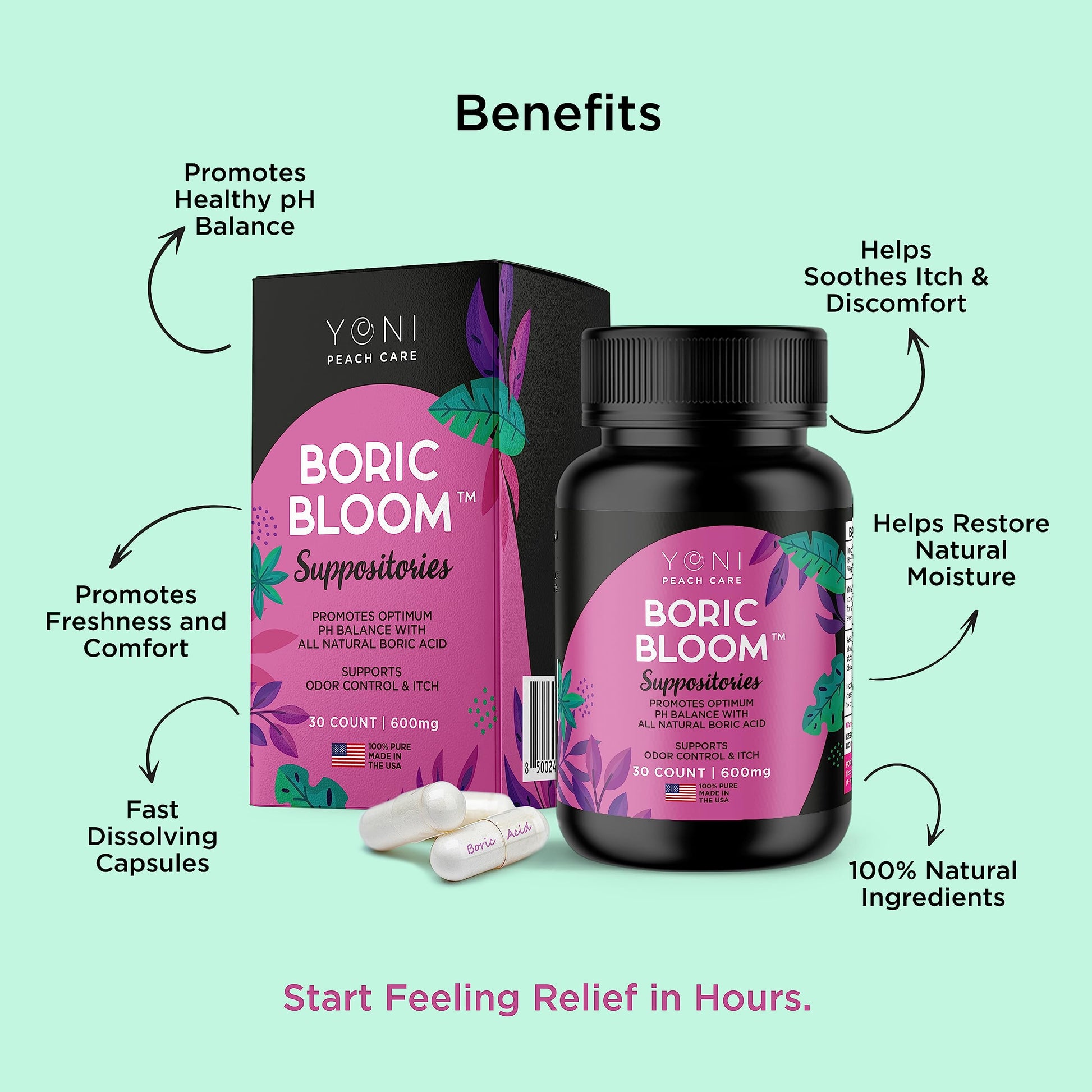 Boric Acid Suppositories - Vaginial Suppository Bacterial Vaginosis, pH Balance for Women Pills Yoni Peach Care buy supplements canada