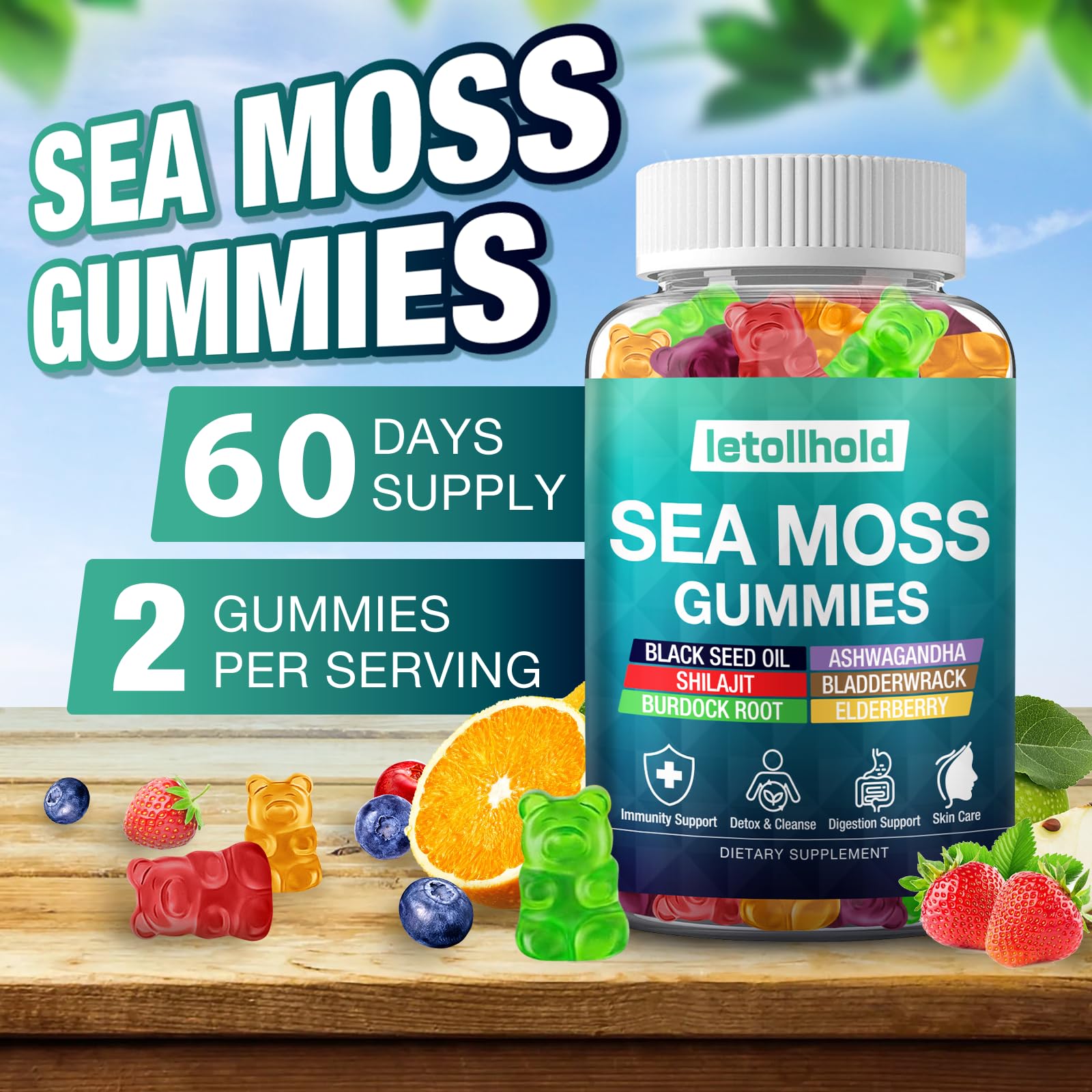 Sea Moss Gummies - Irish Sea Moss Gummies Advanced for Adults with Ashwagandha Bladderwrack & Burdock Root for Supports Immune，Energy - 60 Vegan Gummy,2PCS letollhold buy supplements canada