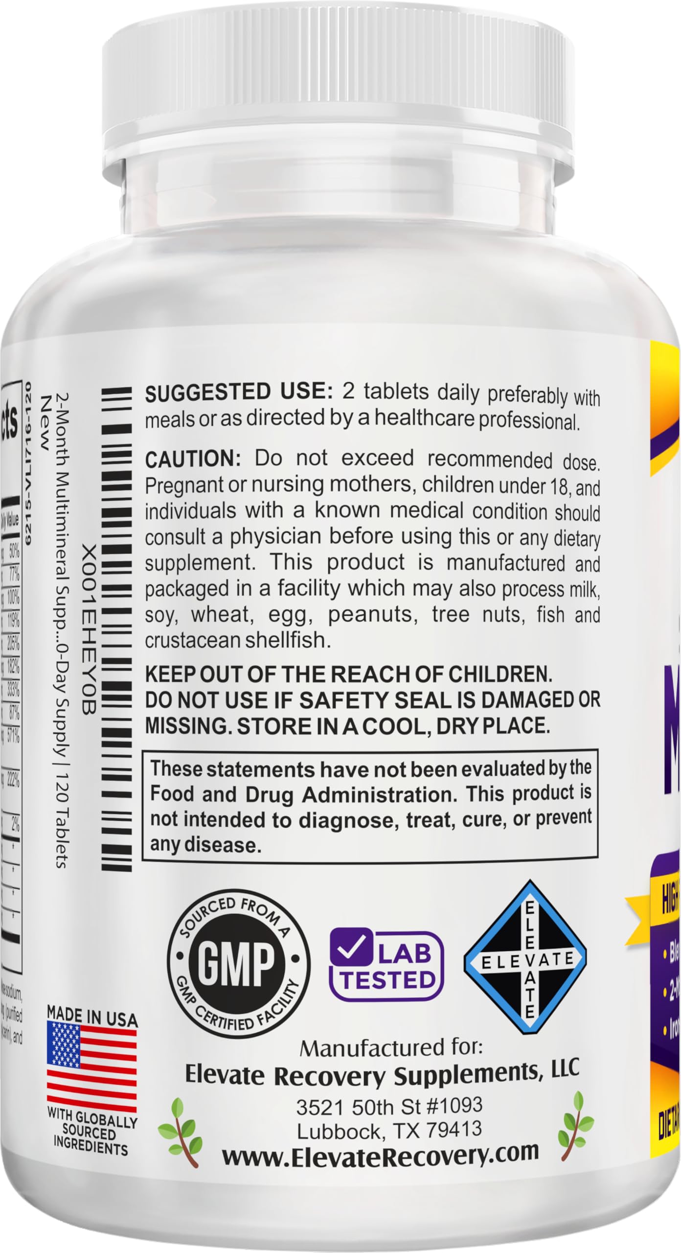 2-Month Multimineral Supplement Support Iron-Free Formula | Daily Multiminerals | Multi-Mineral Supplements | Minerals Complex | 60-Day Bulk Supply | 120 Tablets Elevate Recovery Supplements buy supplements canada