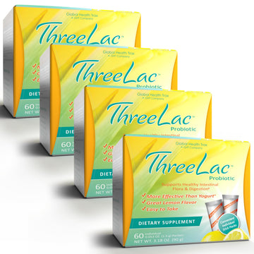 GHT - ThreeLac Lemon Probiotic Drink Mix for Digestive Health - Advanced Probiotic Powder Formula for Men, Women, and Kids - Immune Support & Gut Balance, Non-GMO - 240 Packets ght Global Health Trax buy supplements canada