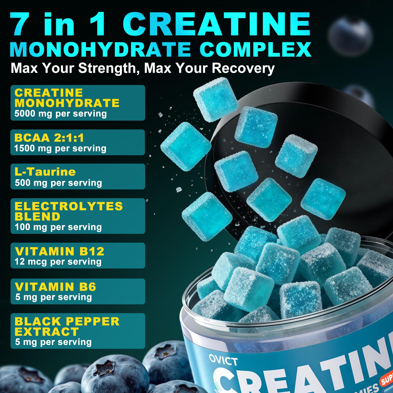 99.99% Creatine Monohydrate Gummies for Men Women 5g, 7-in-1 Pre-Workout Complex with BCAA, Taurine, B12/6 & Electrolytes, 6X Boost Energy, Muscle Strength & Recovery OVICT buy supplements canada