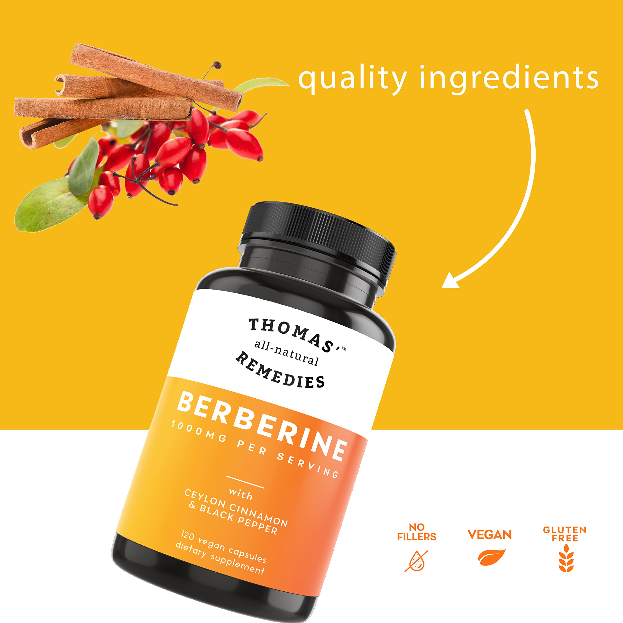 Thomas' all-natural Remedies Berberine 500mg (1000mg Per Serving)- 120 Vegan Capsules Thomas' all-natural Remedies buy supplements canada