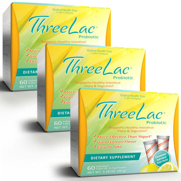 Global Health Trax ThreeLac Lemon Probiotic Drink Mix for Digestive Health - Advanced Probiotic Powder Formula for Men, Women, and Kids - Immune Support & Gut Balance, Non-GMO - 180 Packets ght Global Health Trax buy supplements canada