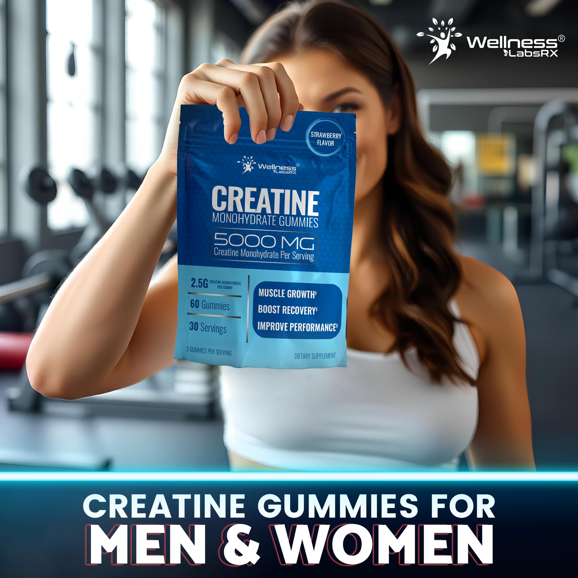 Creatine Gummies 5000mg, 30 Servings Creatine Monohydrate Gummies - Third-Party Tested Creatine for Women, Strawberry Flavor Creatine for Men, Muscle Growth, WELLNESS LABSRX buy supplements canada