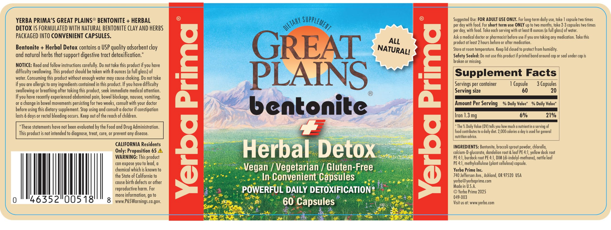 Yerba Prima Bentonite Clay Plus Herbal Detox - 60 Veggie Capsules - Natural Cleansing Supplement Yerba Prima buy supplements canada