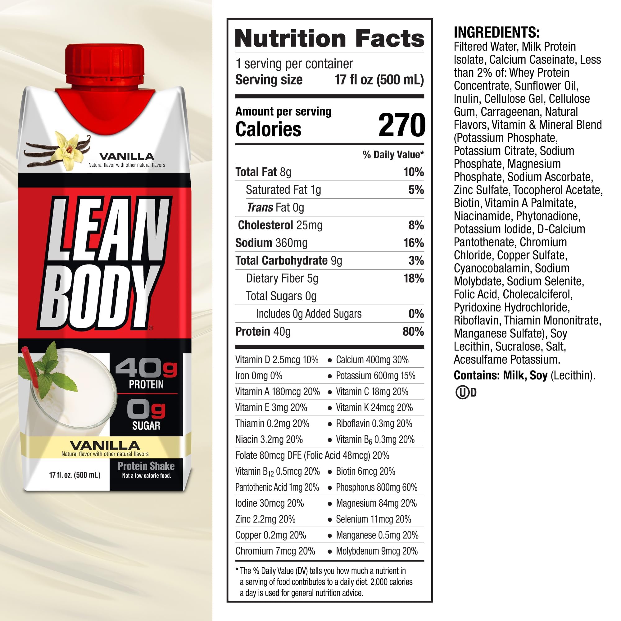 Lean Body Ready-to-Drink Vanilla Protein Shake, 40g Protein, Whey Blend, 0 Sugar, Gluten Labrada buy supplements canada