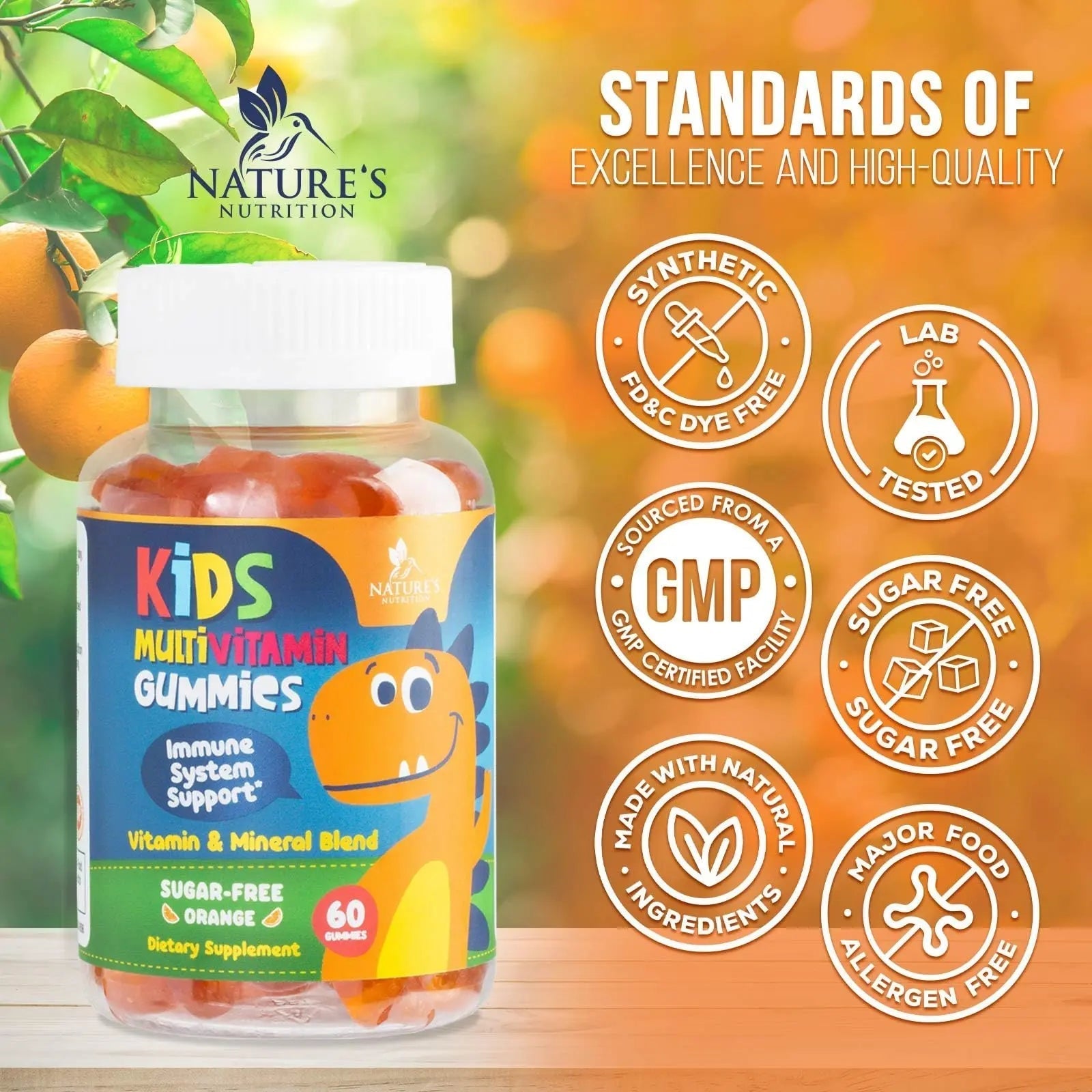 Kids Multivitamin Gummies - Improved Sugar-Free Formula - 100% Daily Folate, Kids Vitamins with Essential Vitamins A, C, D3, E, B6, B12 Nature's Nutrition buy supplements canada
