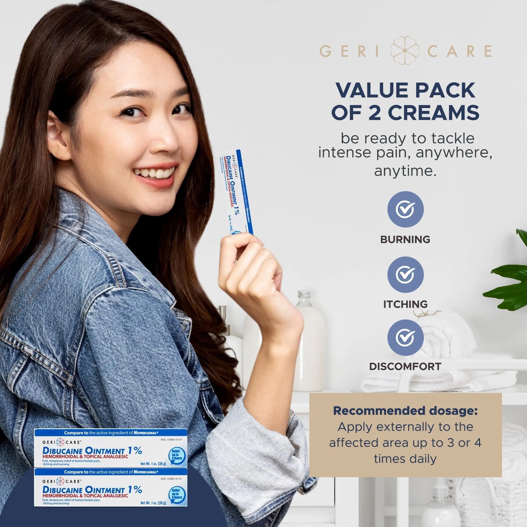 GeriCare Dibucaine Hemorroid Ointment 1% Pain-Relief Hemorrhoid Cream |Hemorroidal & Topical Analgesic| Quick Relief from Burning & Itching | Fast-Acting External Hemorrhoid Treatment 1oz (2 Pack) GeriCare buy supplements canada