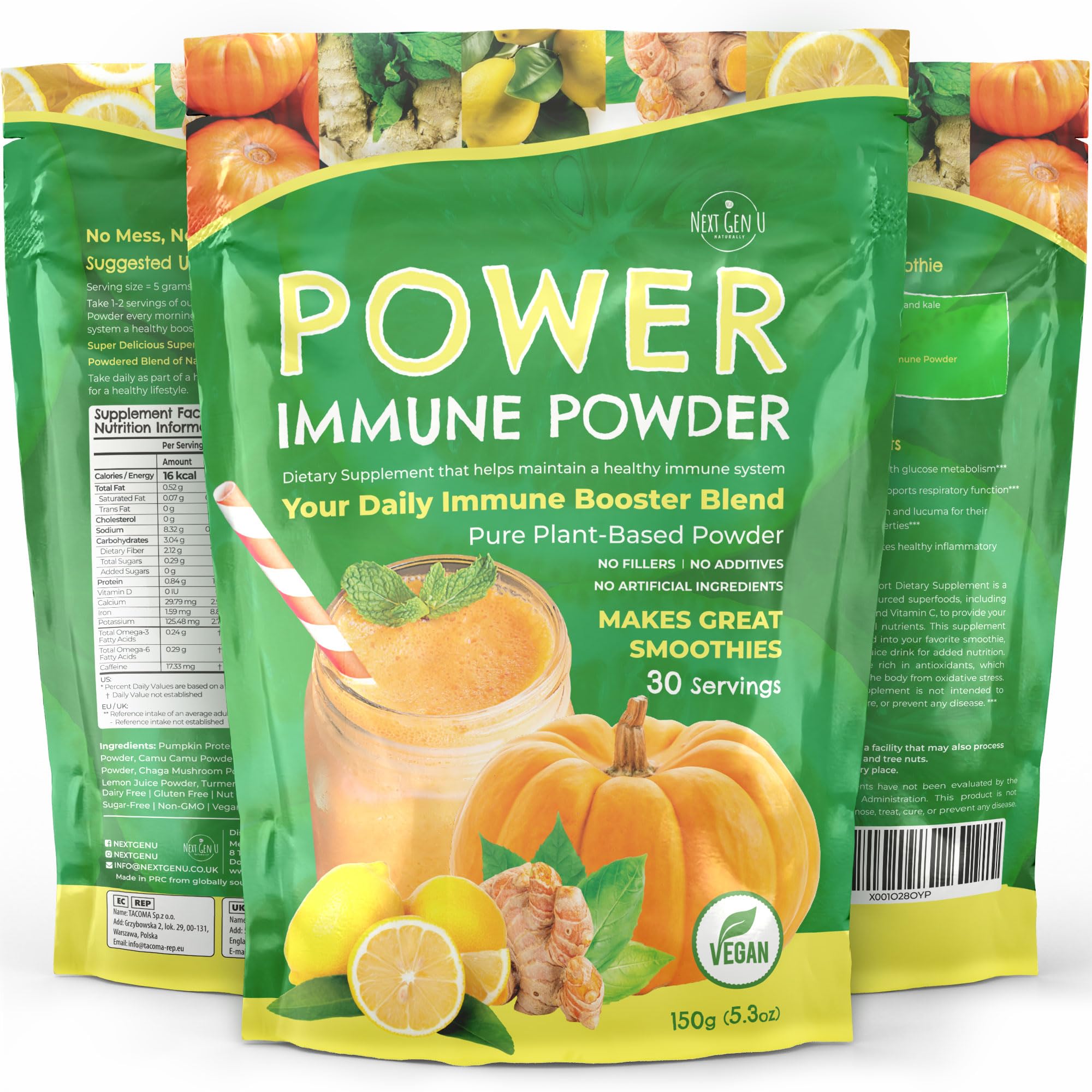 Immune Support - Supplement Powder 150g - Superfood Booster for Adults - Natural Immunity Defense - Daily Drink Mix for Women & Men - Plant Based, Vegan & Gluten Free Smoothie Boost by NextGenU NGU Next Gen U buy supplements canada