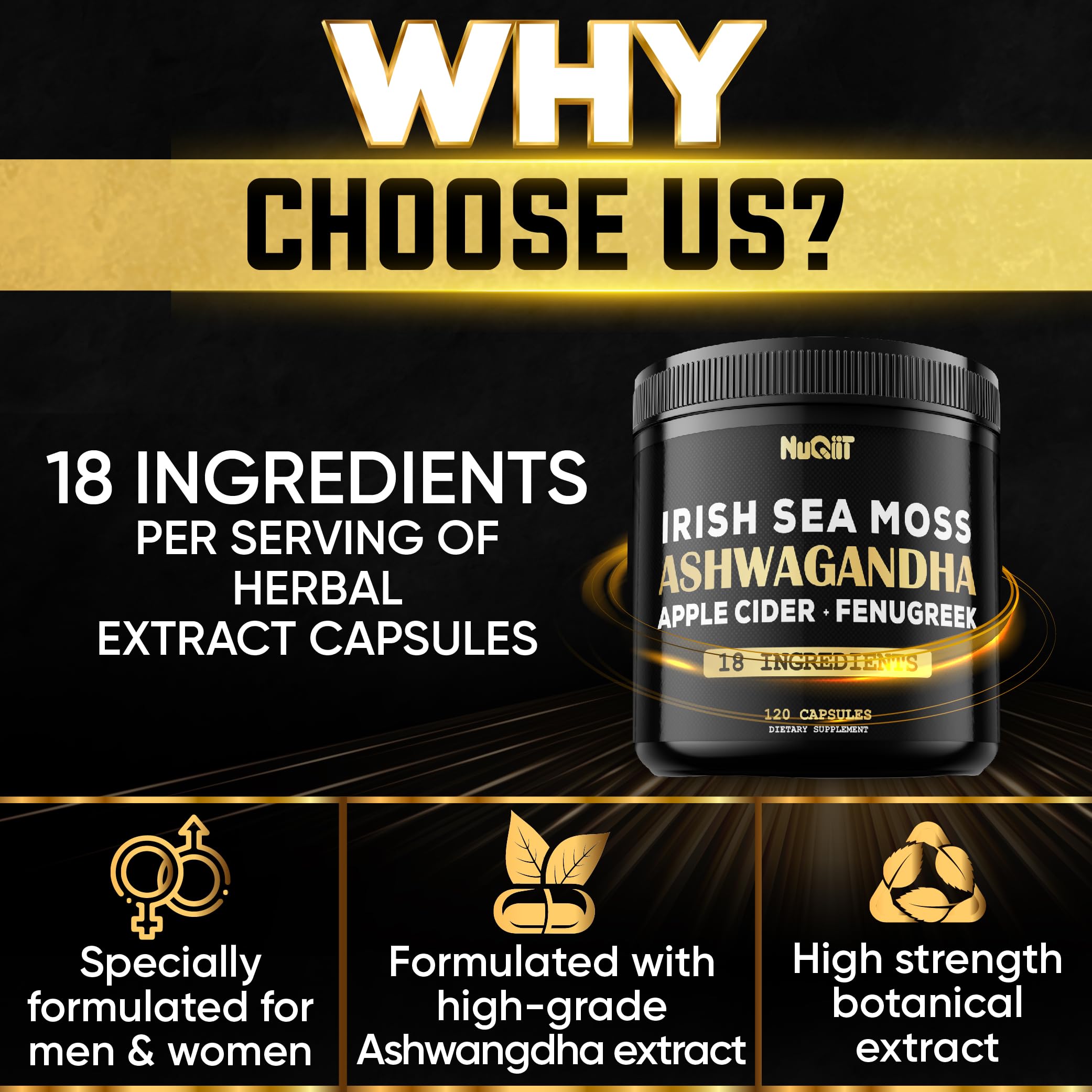 NUQIIT Organic Ashwangdha Capsules 15000mg Irish Sea Moss Apple Cider Vinegar & More - Support Brain Health, Strength & Immune System - 120 Vegan Capsules NUQIIT buy supplements canada