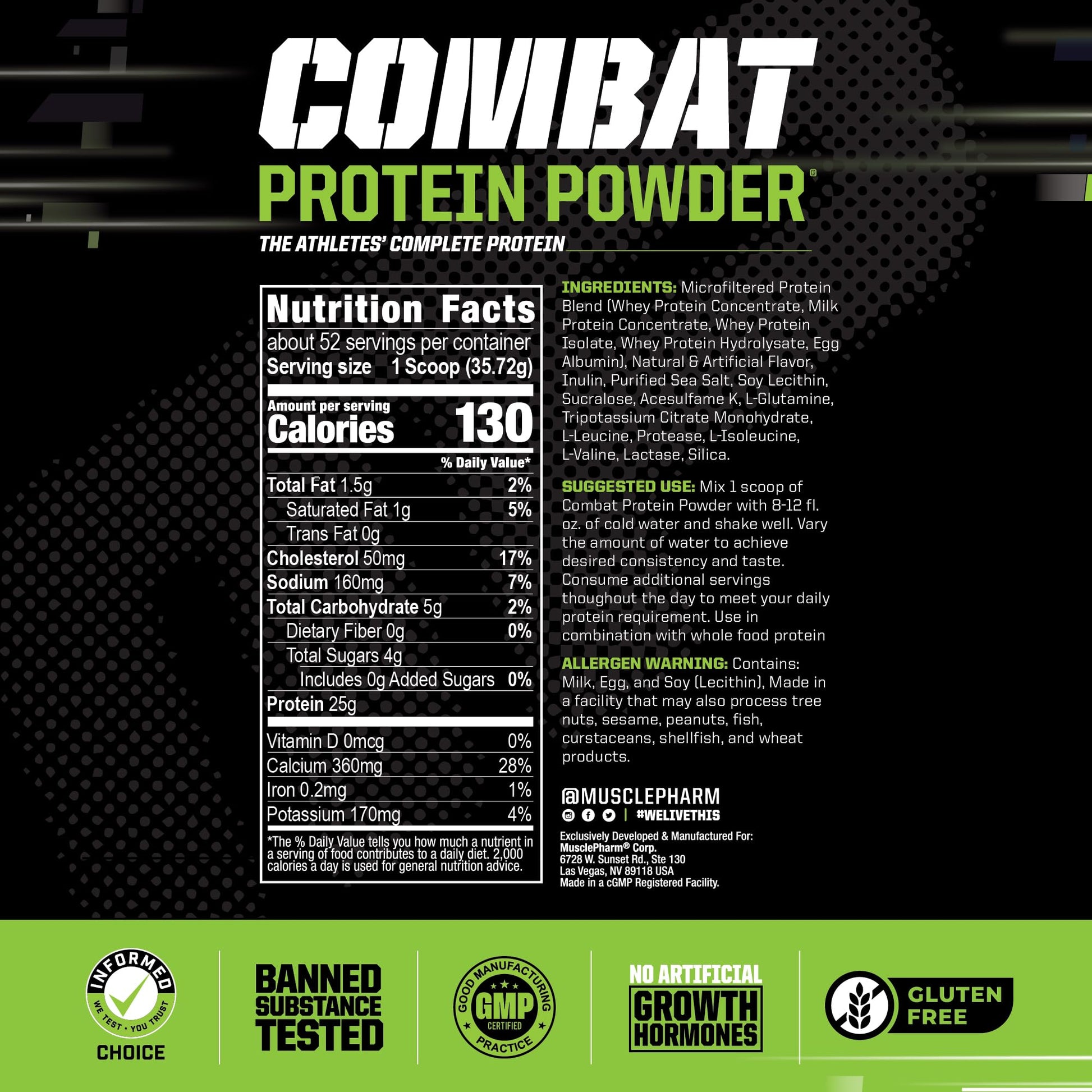 MusclePharm Combat Protein Powder, Banana Cream - 4 lb - Gluten Free - 52 Servings Muscle Pharm buy supplements canada